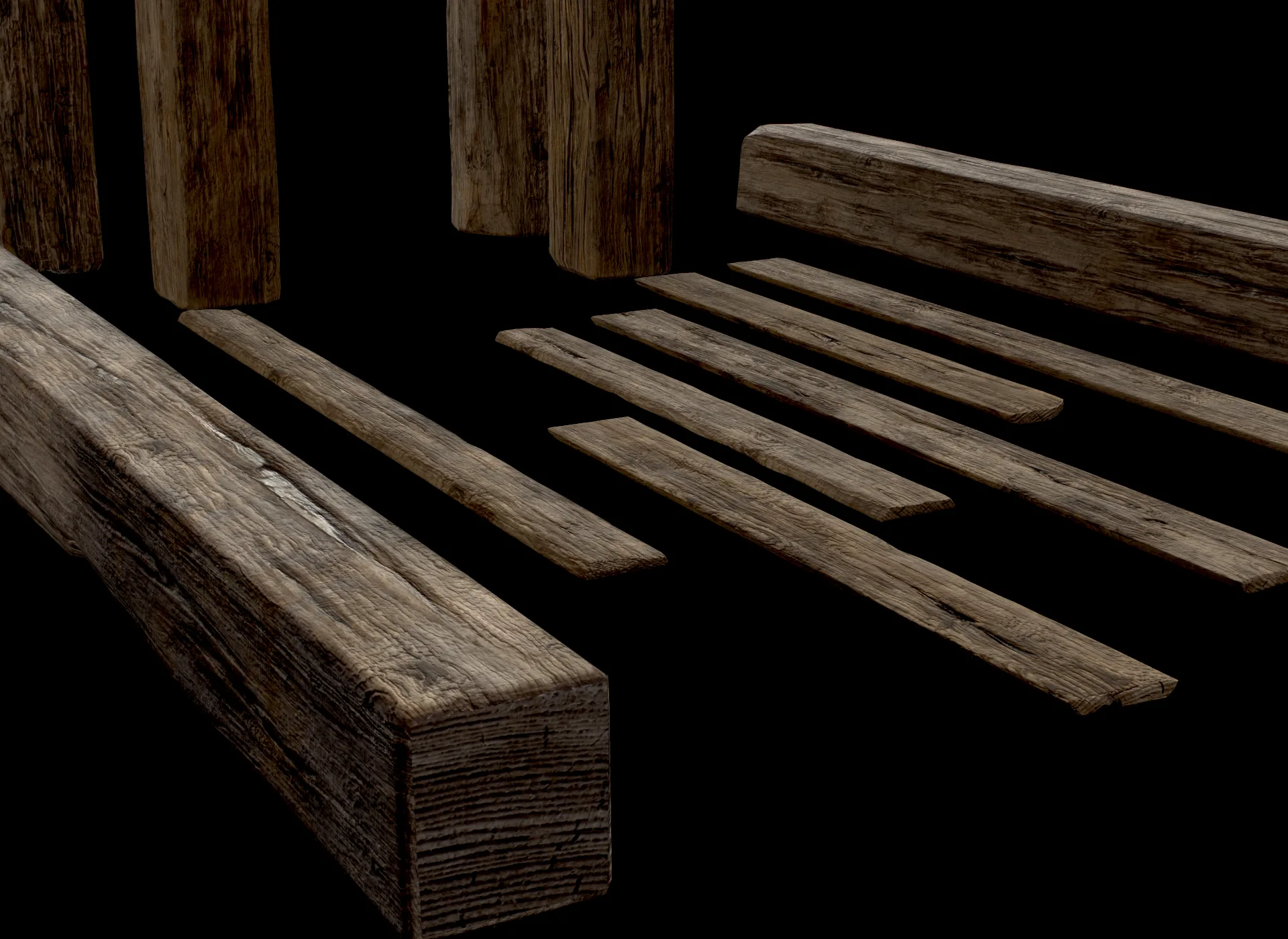 Wooden Planks and Beams - 13 pieces