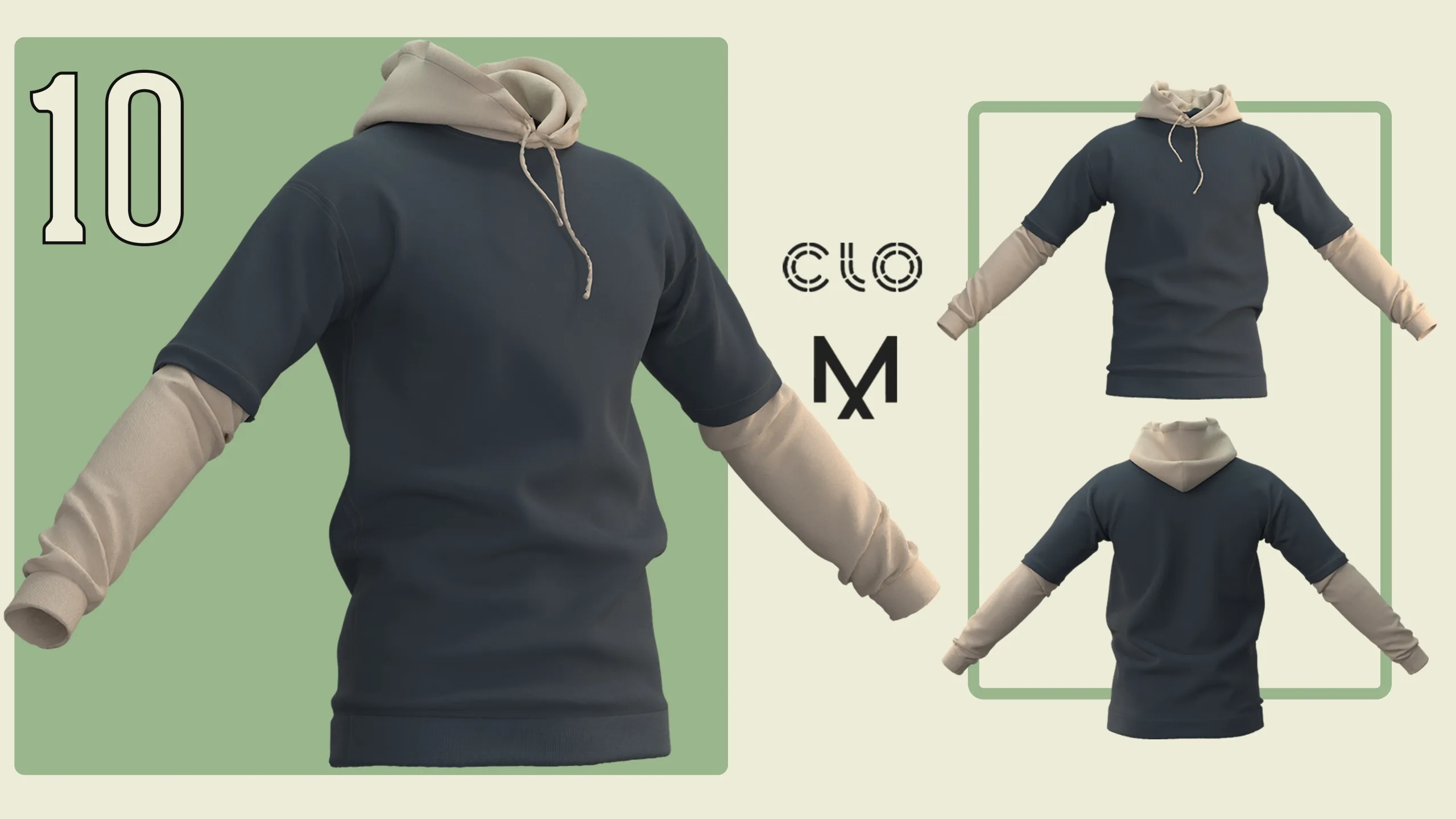 10 Hoodies / CLO3D / Marvelous + Project files: Zprj + OBJ + FBX