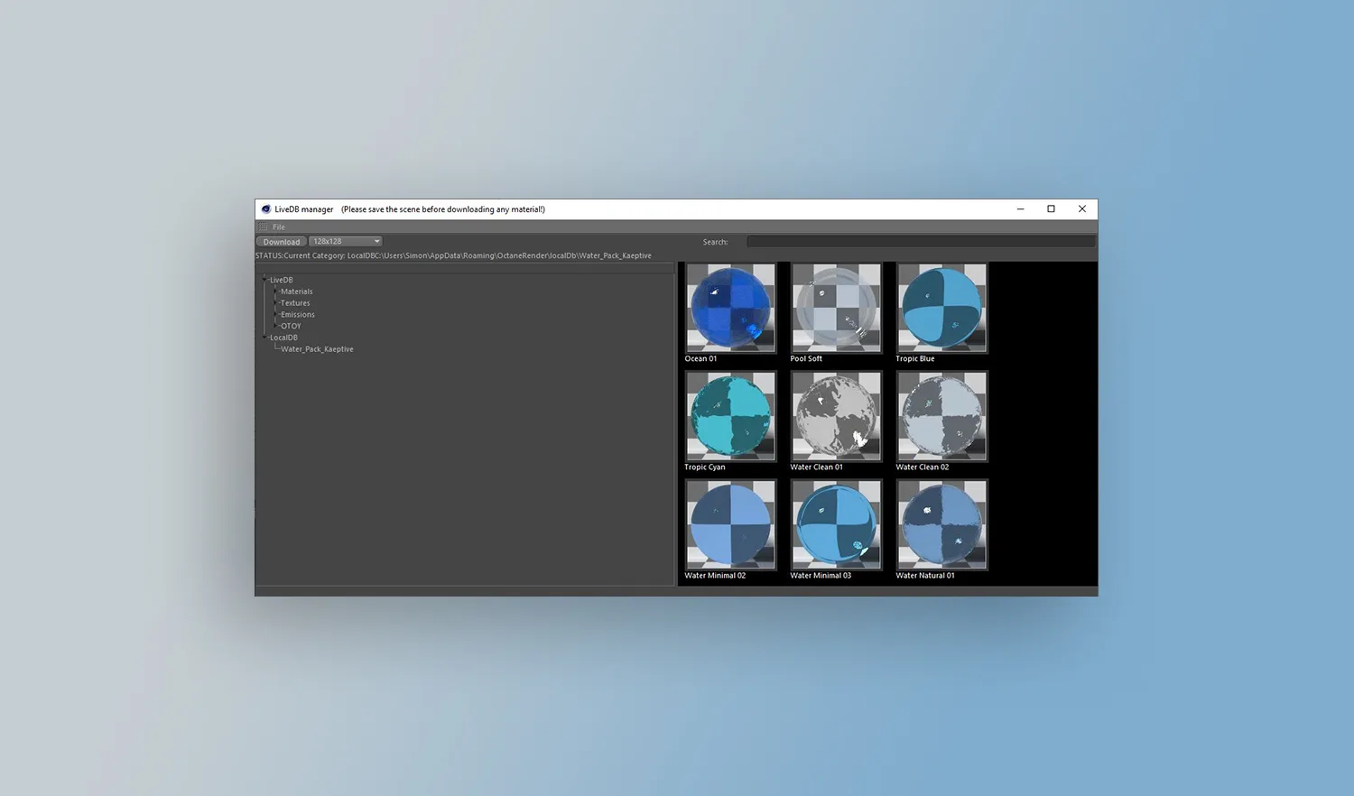 Water Material Pack for Cinema4D + Octane