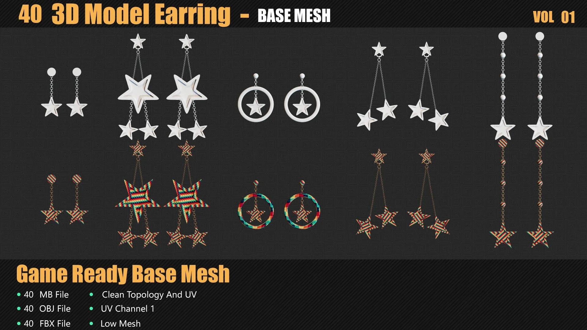 40 3D Earring Models In Maya For Game And Animation