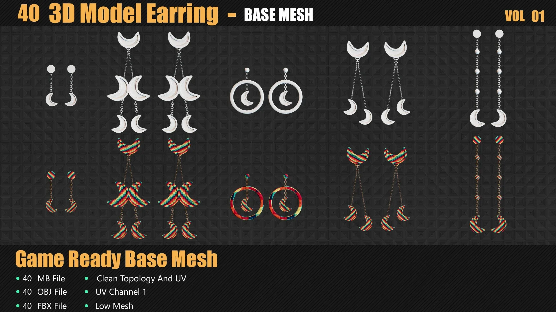 40 3D Earring Models In Maya For Game And Animation