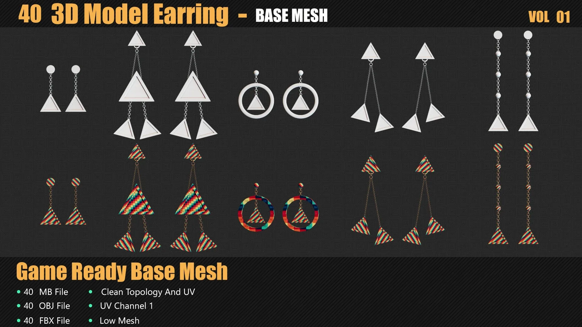 40 3D Earring Models In Maya For Game And Animation