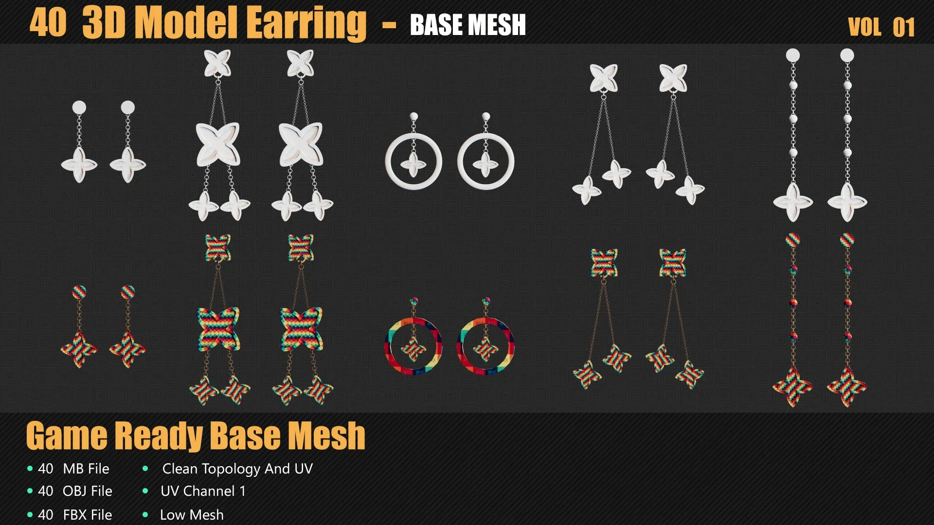 40 3D Earring Models In Maya For Game And Animation