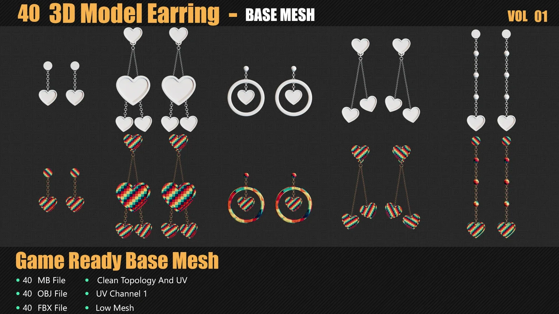 40 3D Earring Models In Maya For Game And Animation