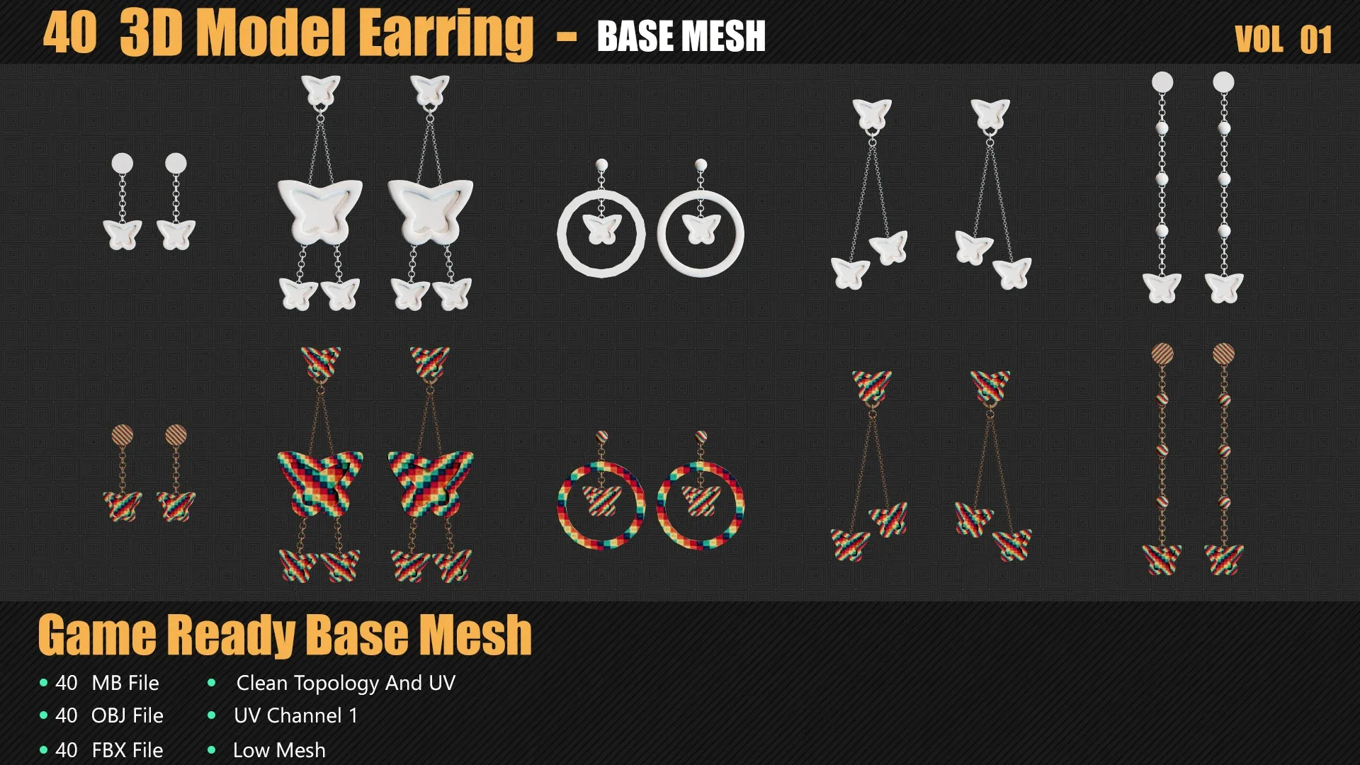 40 3D Earring Models In Maya For Game And Animation