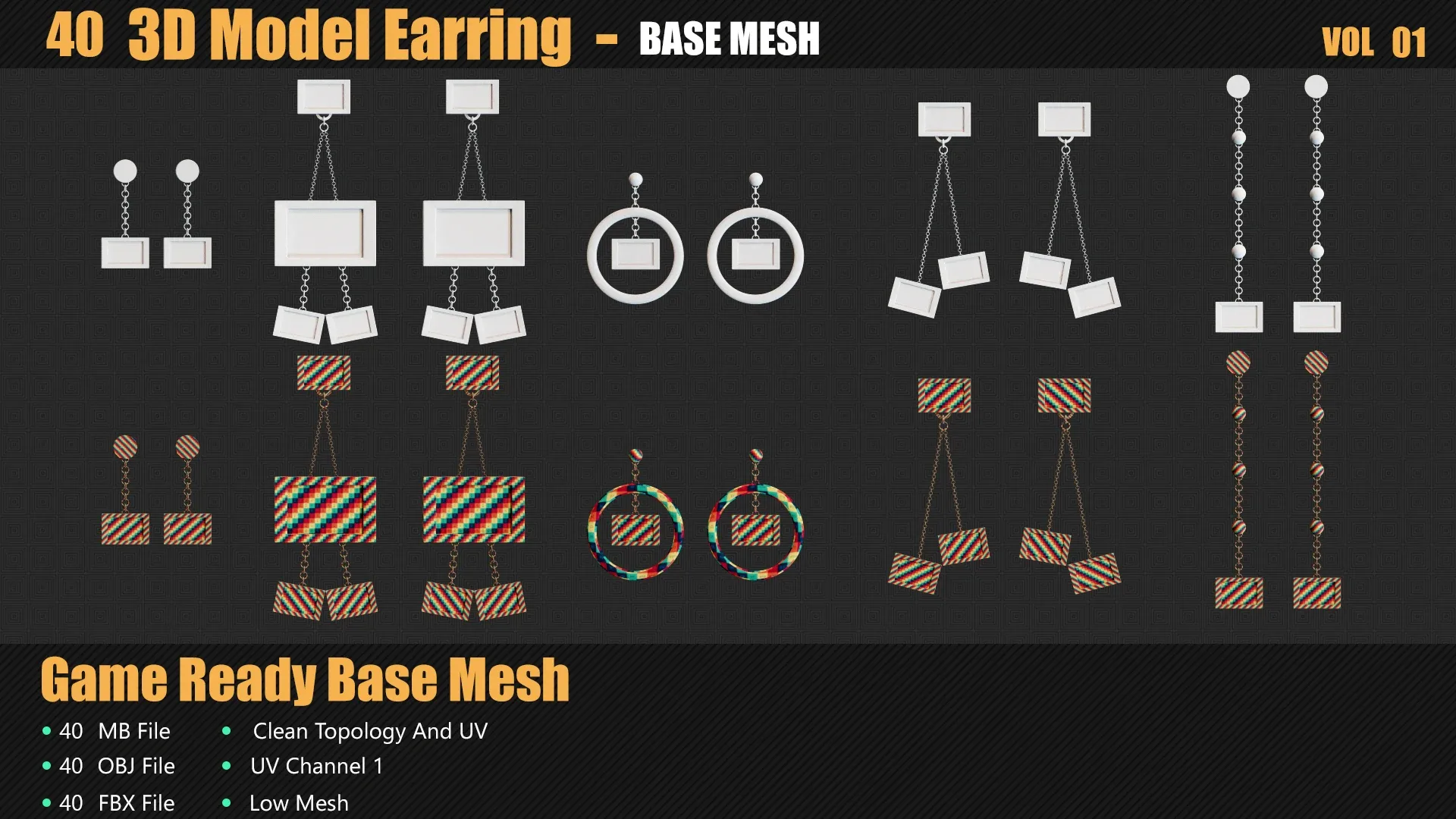 40 3D Earring Models In Maya For Game And Animation