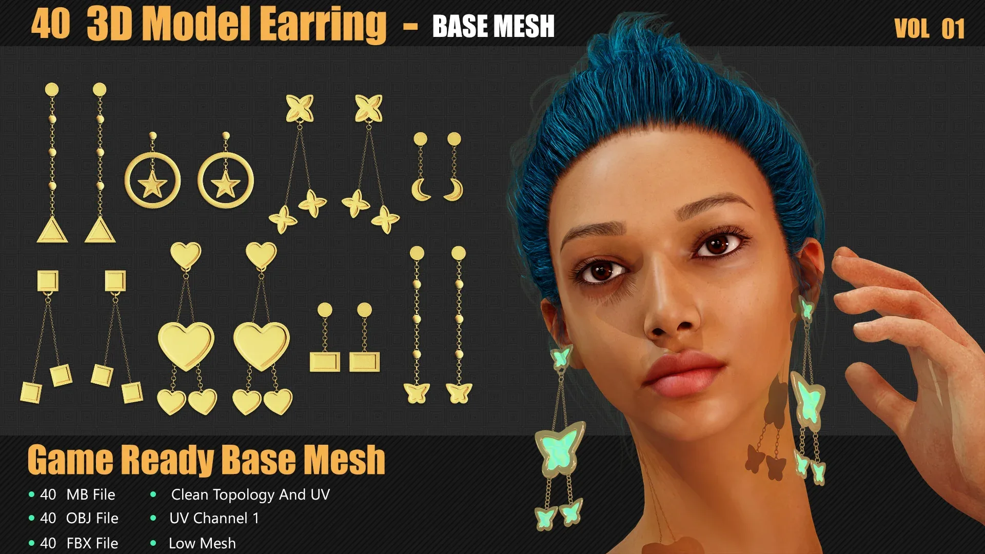 40 3D Earring Models In Maya For Game And Animation