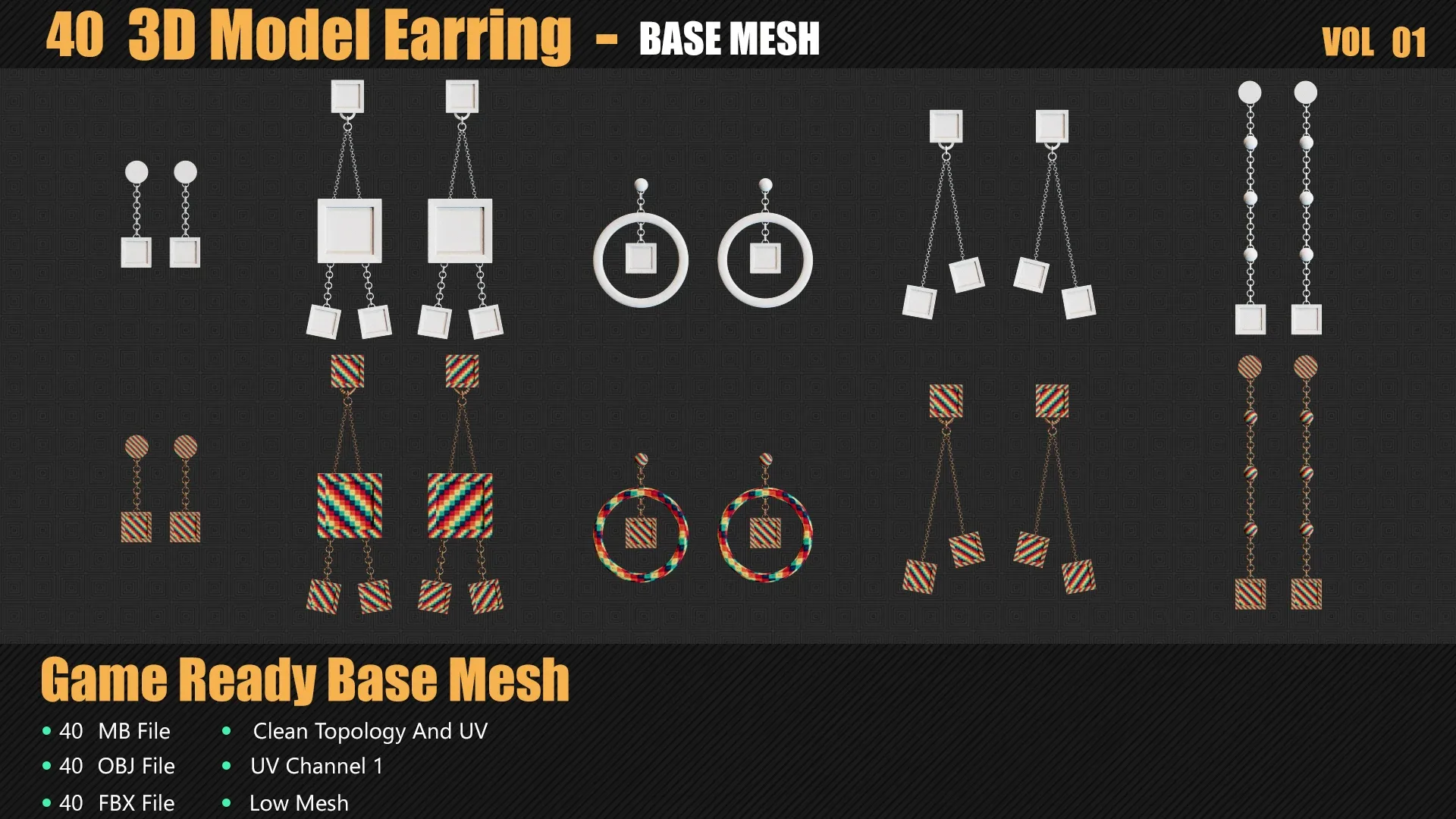 40 3D Earring Models In Maya For Game And Animation