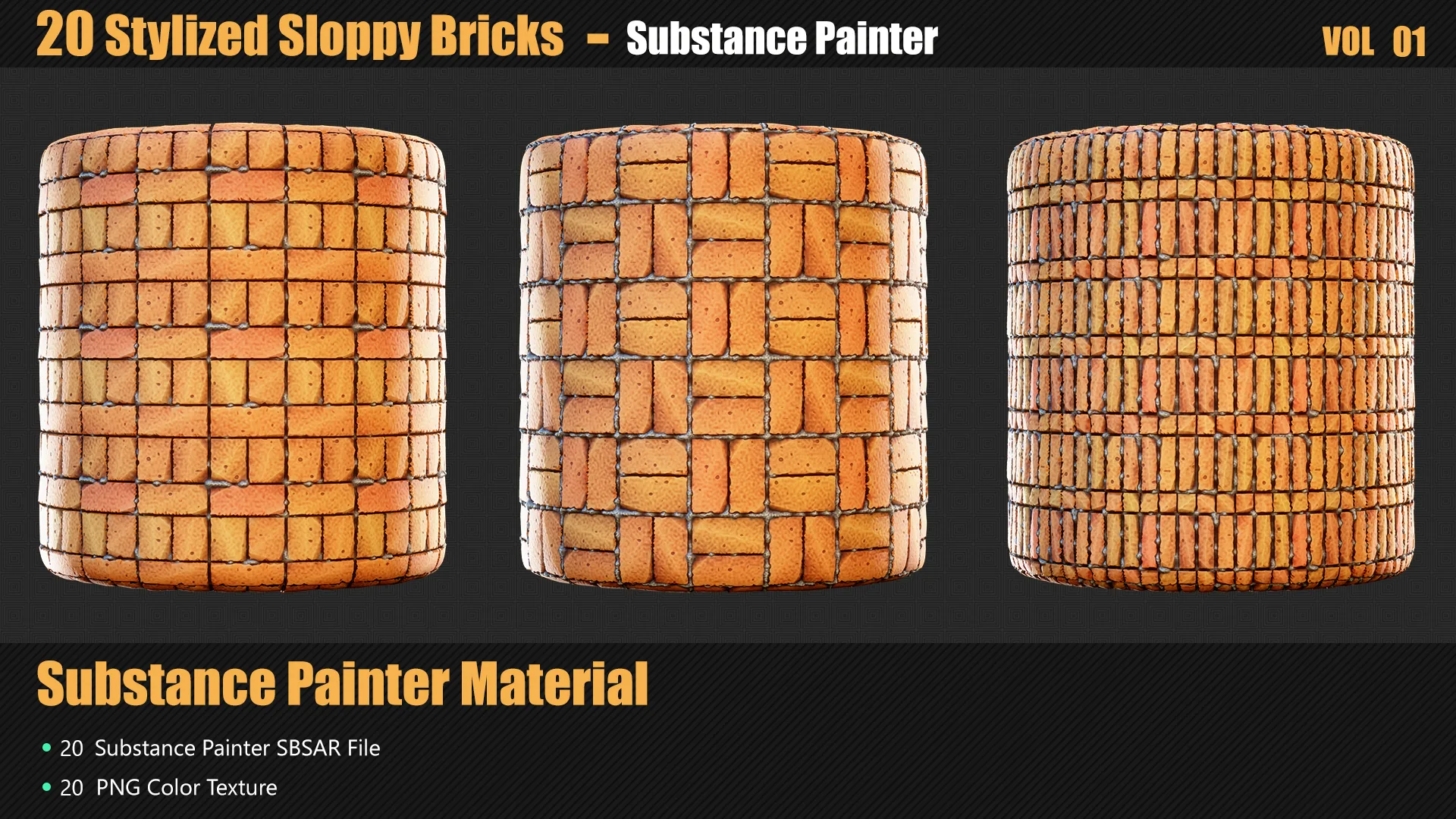 20 Stylized Sloppy Bricks Materials In Substance Painter
