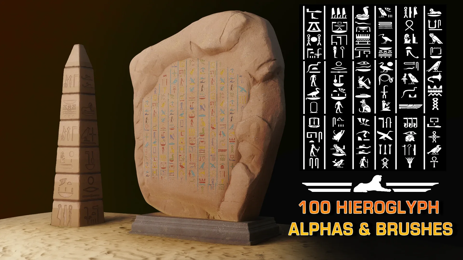 Egyptian hieroglyph massive 100 alpha and brush pack