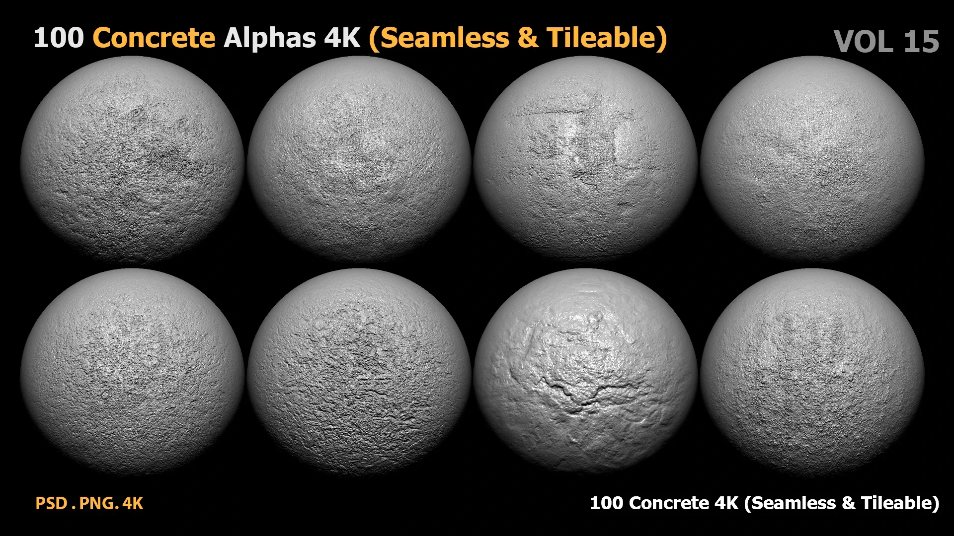 100 Concrete Alphas 4K (Seamless & Tileable) vol 15