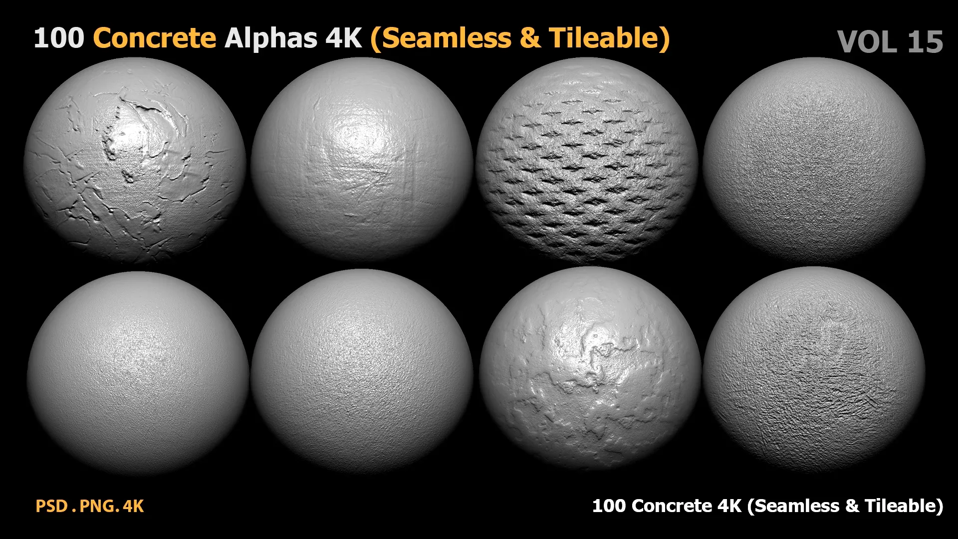 100 Concrete Alphas 4K (Seamless & Tileable) vol 15