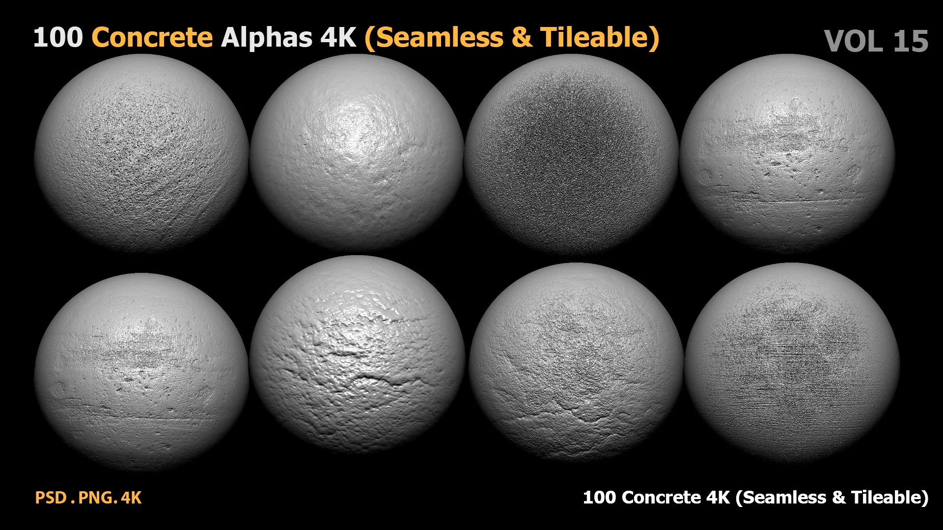 100 Concrete Alphas 4K (Seamless & Tileable) vol 15