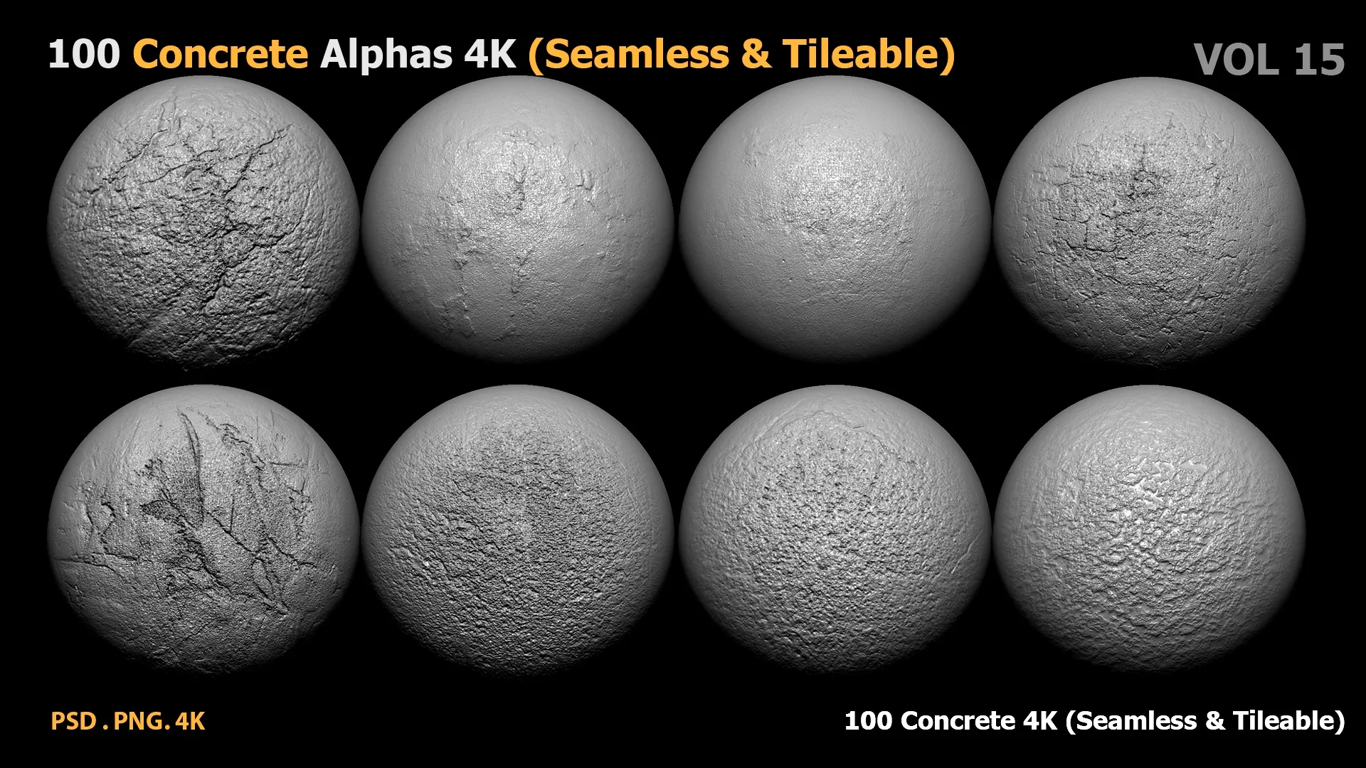 100 Concrete Alphas 4K (Seamless & Tileable) vol 15