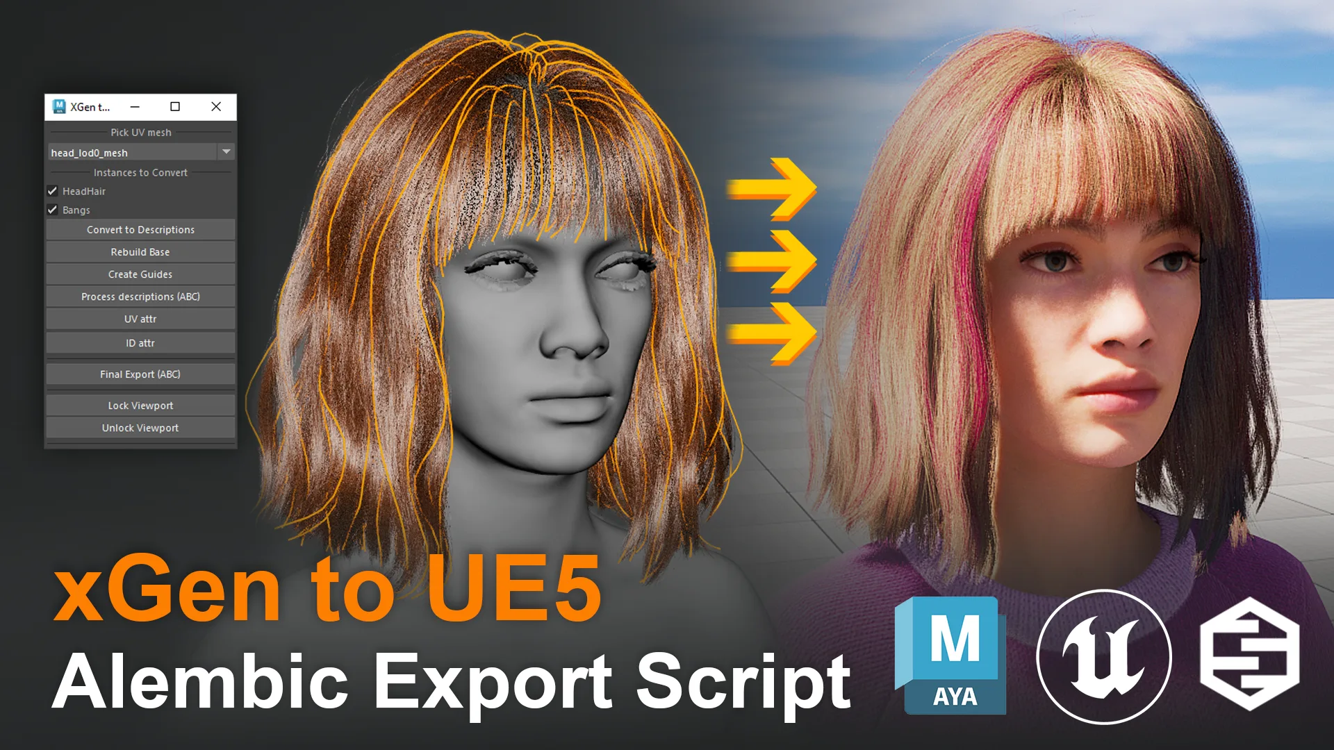 xGen to Unreal Script – Export custom Metahumans grooms from Maya xGen to UnrealEngine5 in Alembic