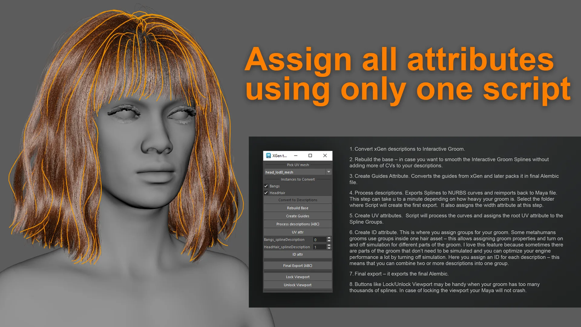 xGen to Unreal Script – Export custom Metahumans grooms from Maya xGen to UnrealEngine5 in Alembic