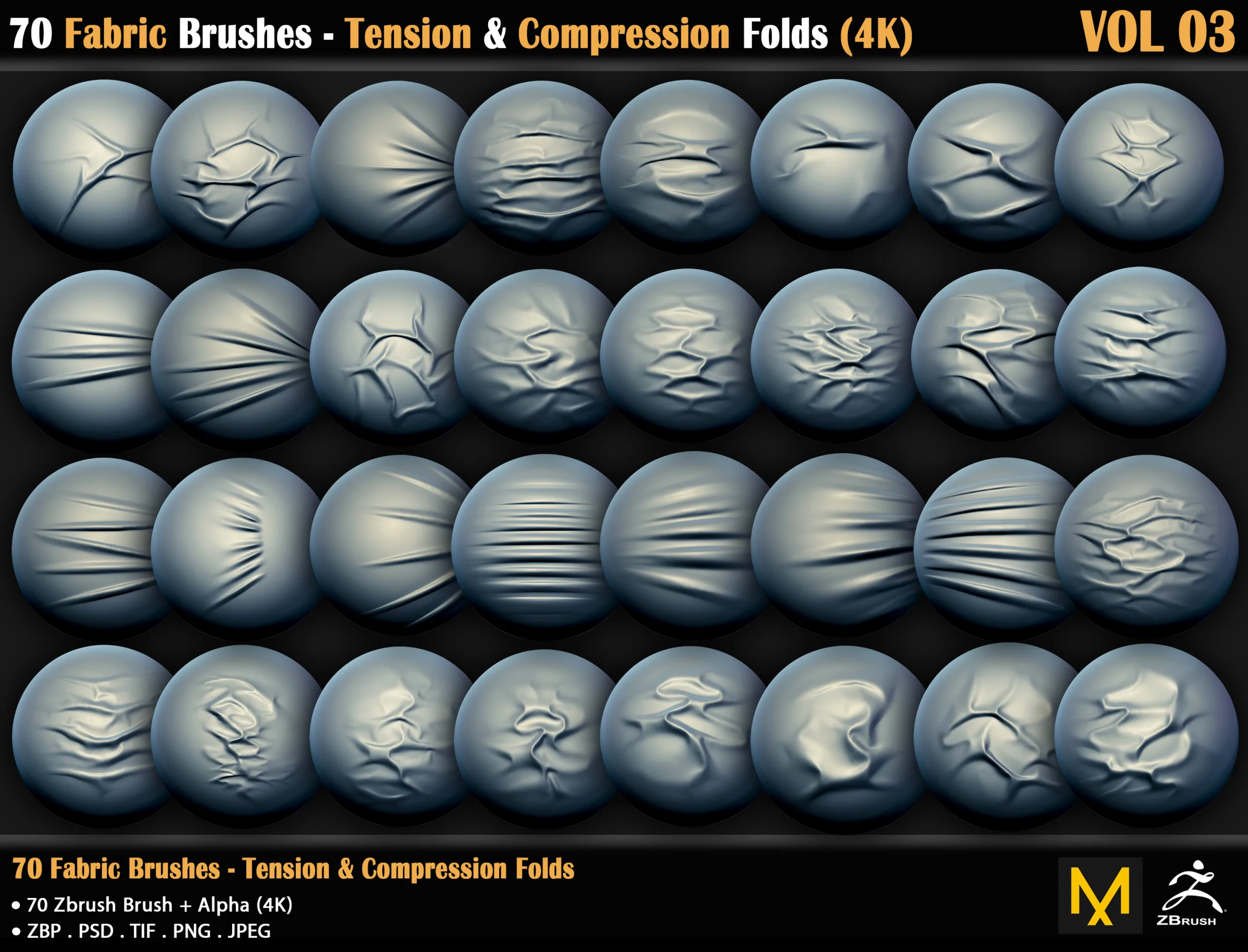 70 Fabric Brushes - Tension & Compression Folds - 4K (VOL 03)