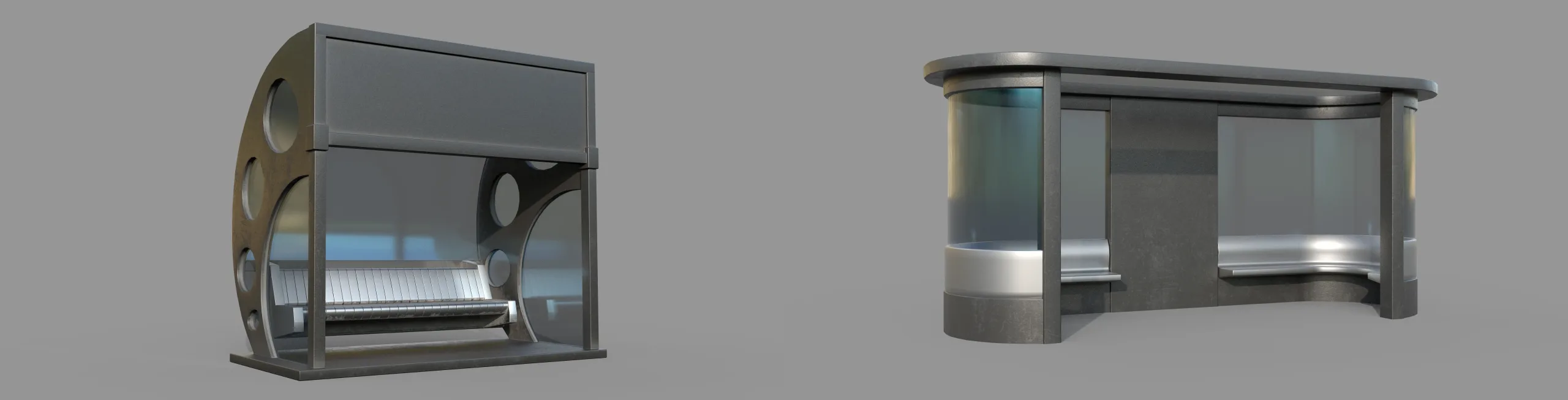 25 Bus Stop Base Mesh Pack with UVs and Textures