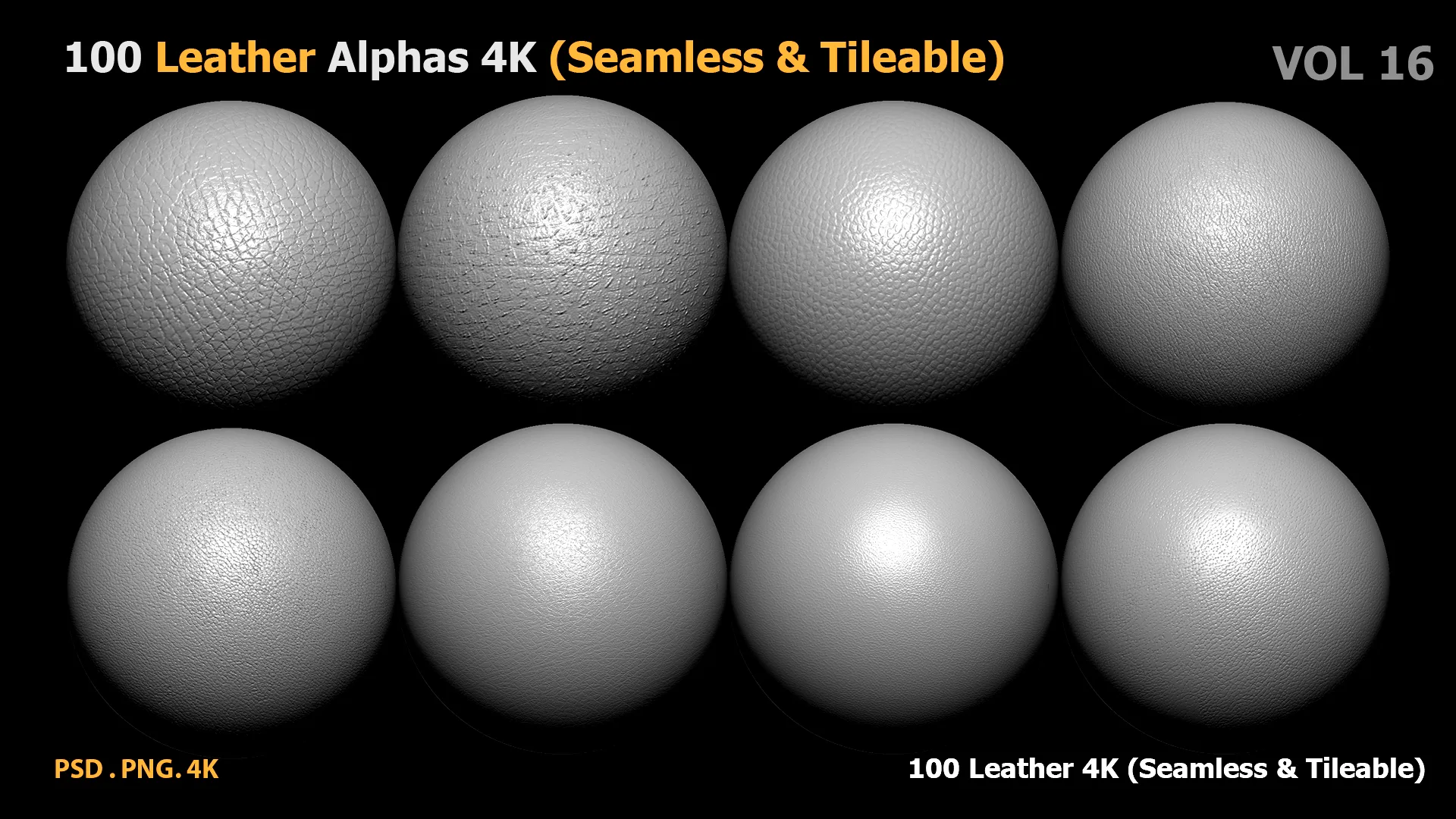 100 Leather Alphas 4K (Seamless & Tileable) vol16