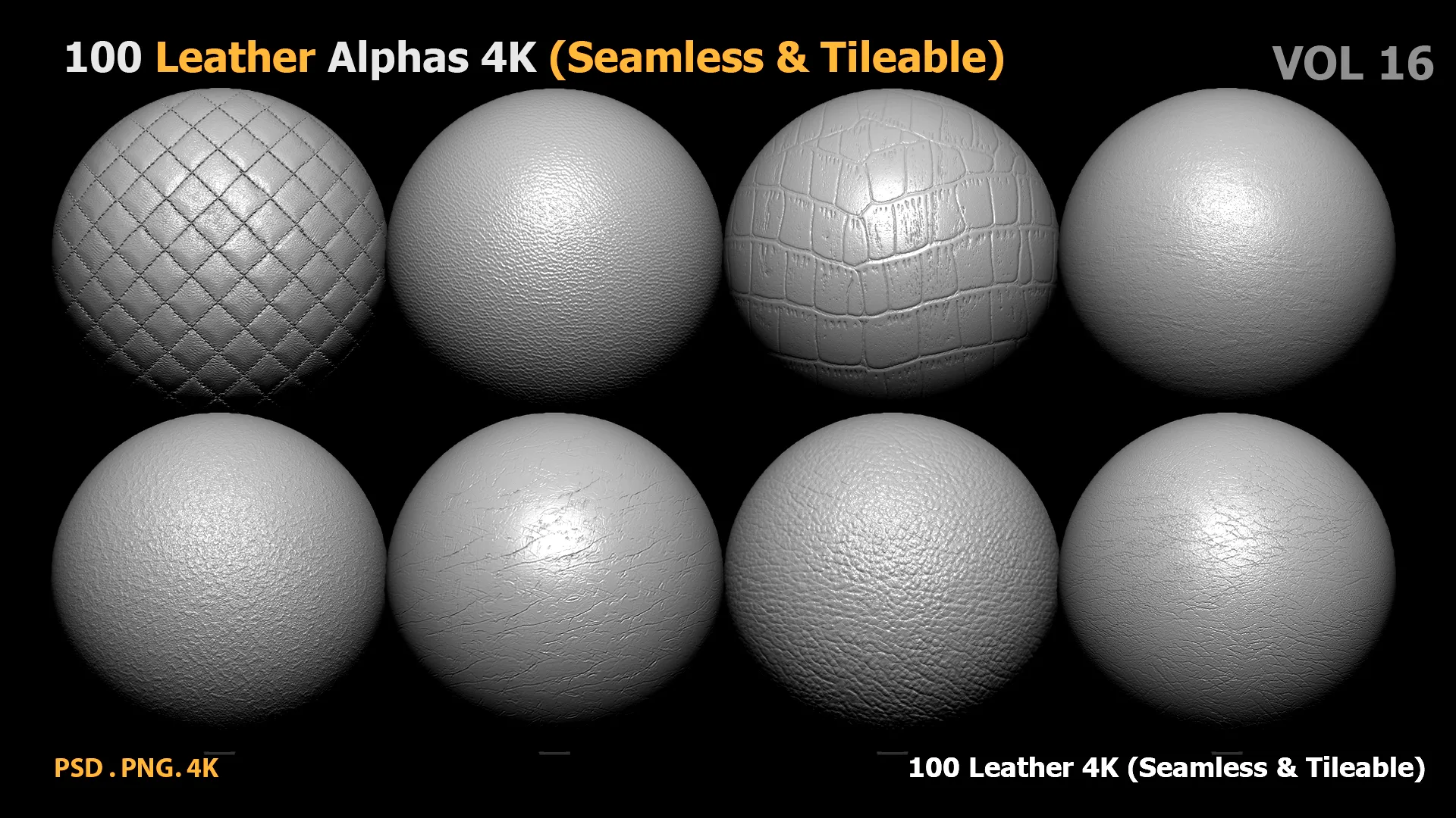 100 Leather Alphas 4K (Seamless & Tileable) vol16