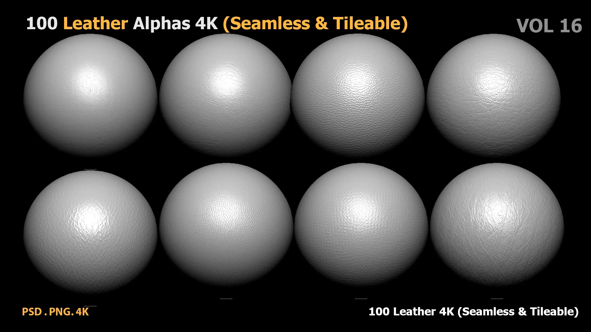 100 Leather Alphas 4K (Seamless & Tileable) vol16