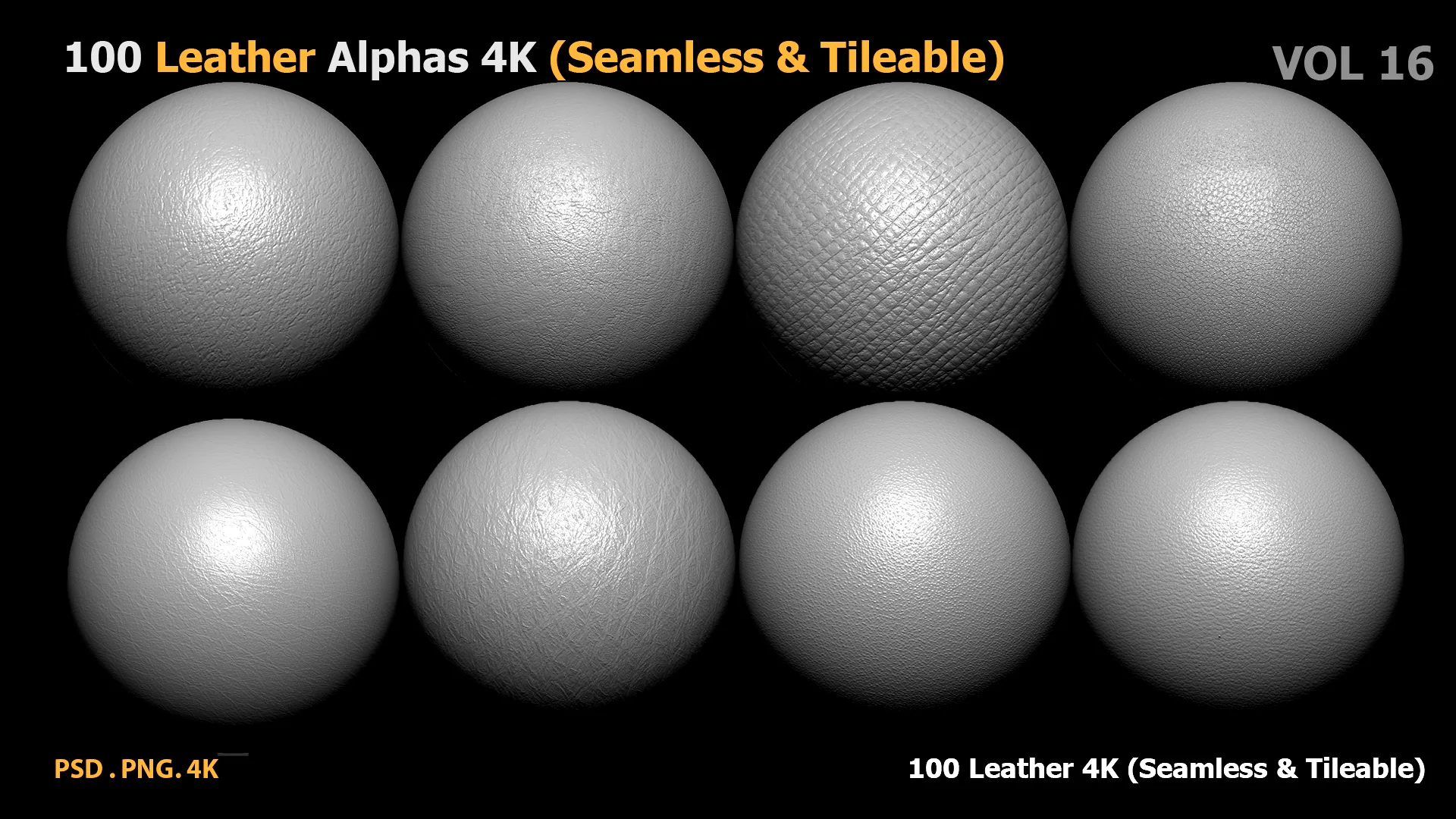 100 Leather Alphas 4K (Seamless & Tileable) vol16