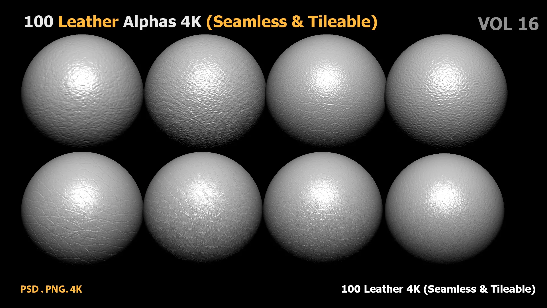 100 Leather Alphas 4K (Seamless & Tileable) vol16