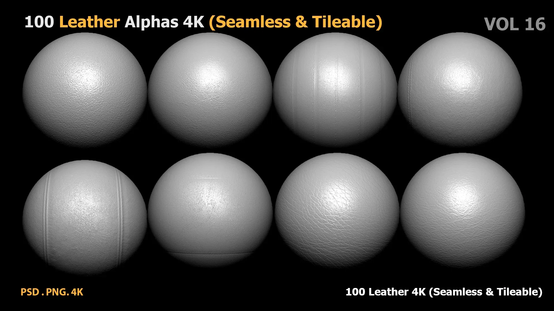 100 Leather Alphas 4K (Seamless & Tileable) vol16