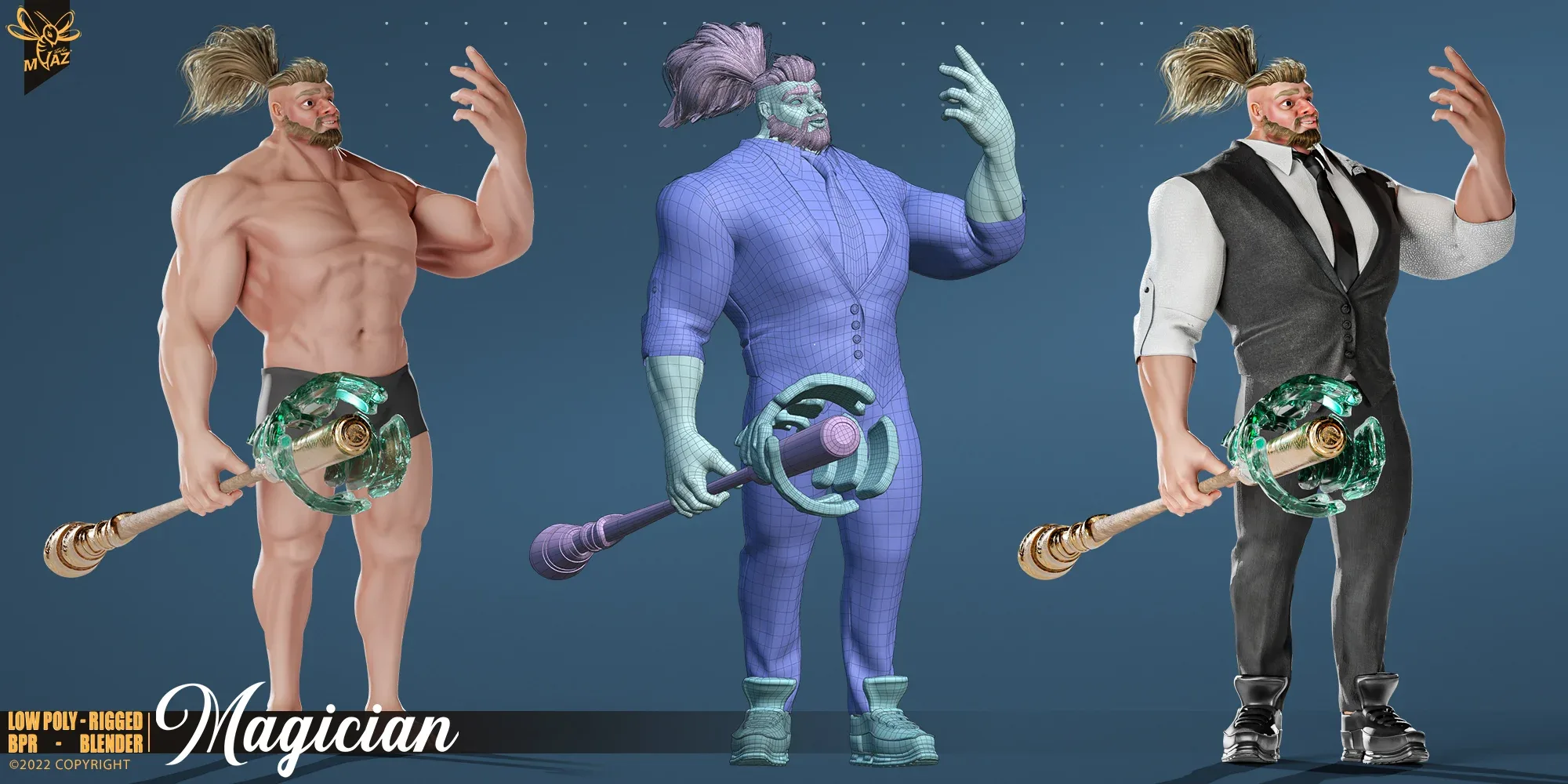 Stylized Bodybuilder Magician 3D Character