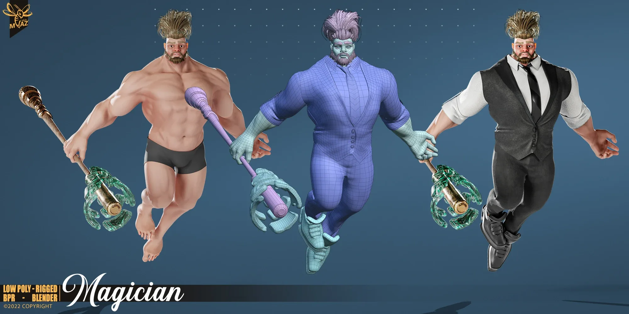 Stylized Bodybuilder Magician 3D Character