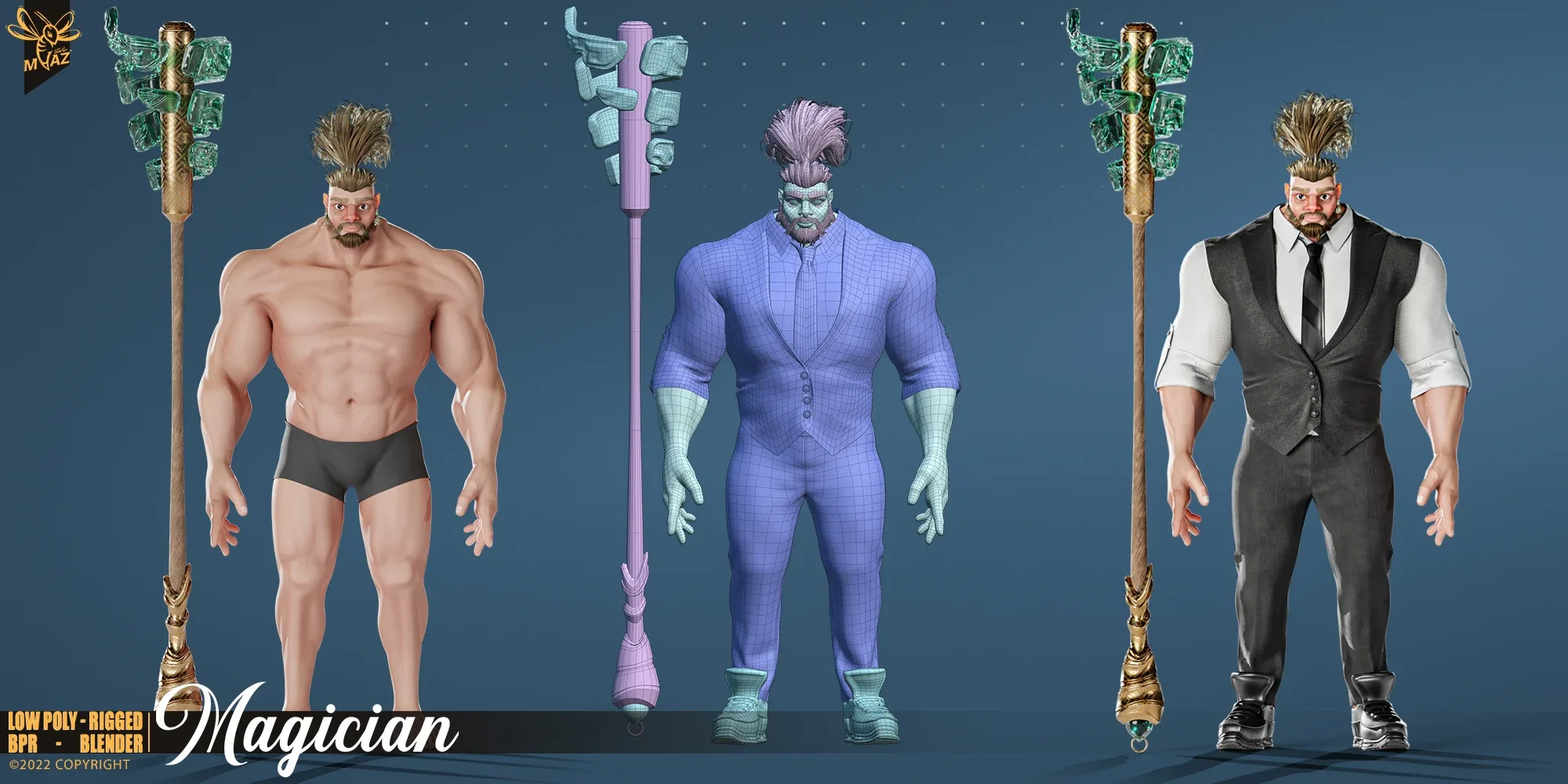 Stylized Bodybuilder Magician 3D Character