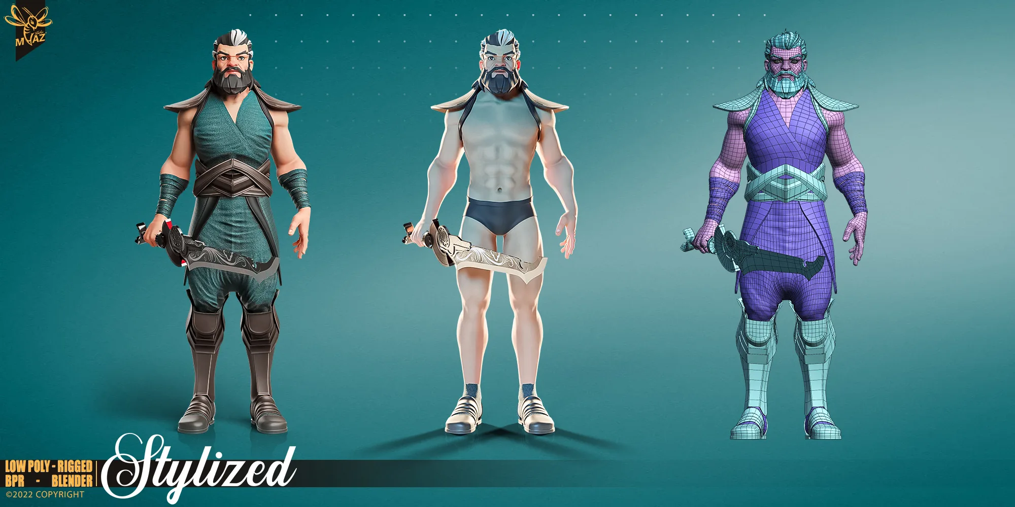 3D Stylized Male Character Warrior - Armored - Rigged