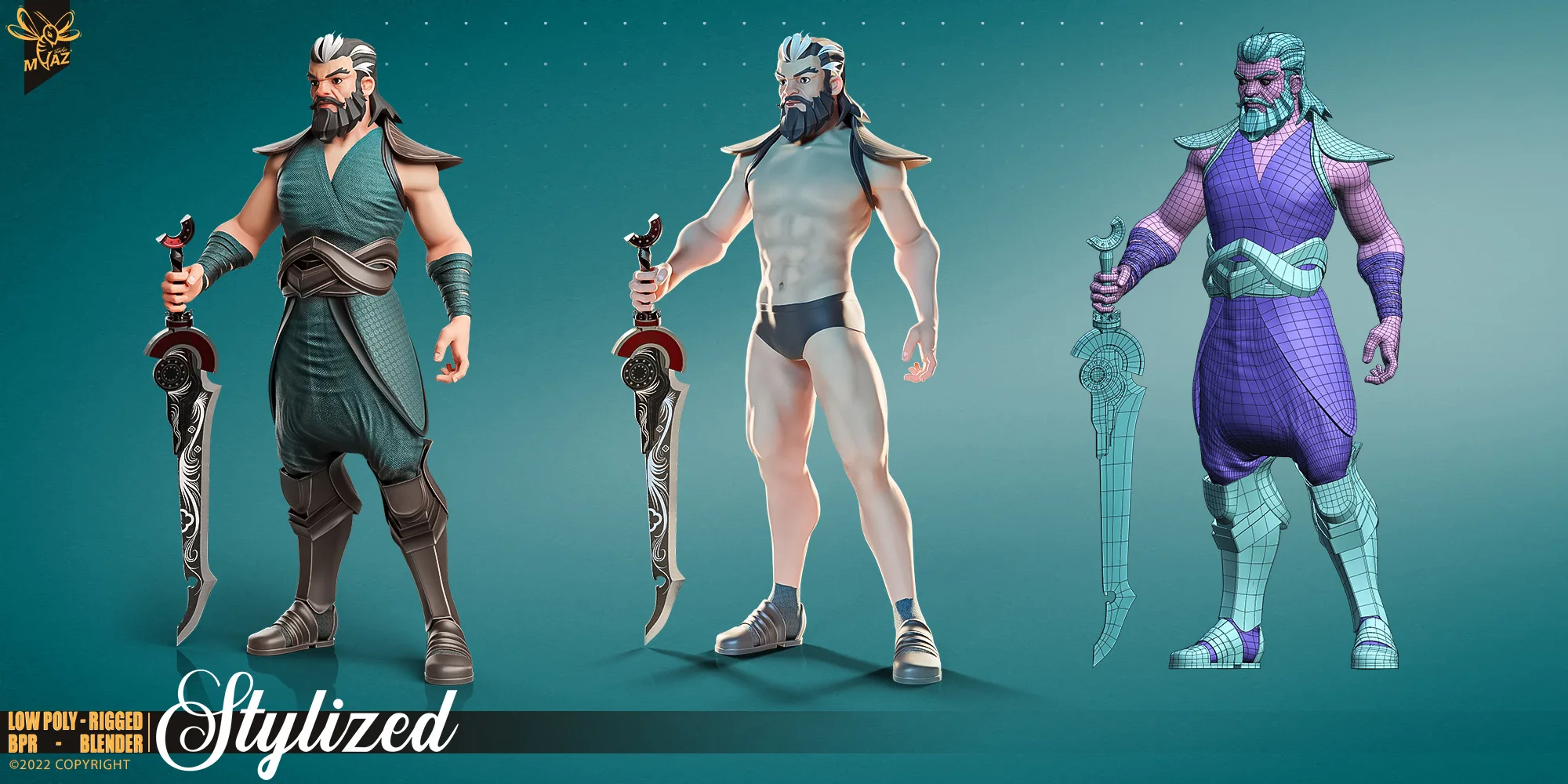 3D Stylized Male Character Warrior - Armored - Rigged