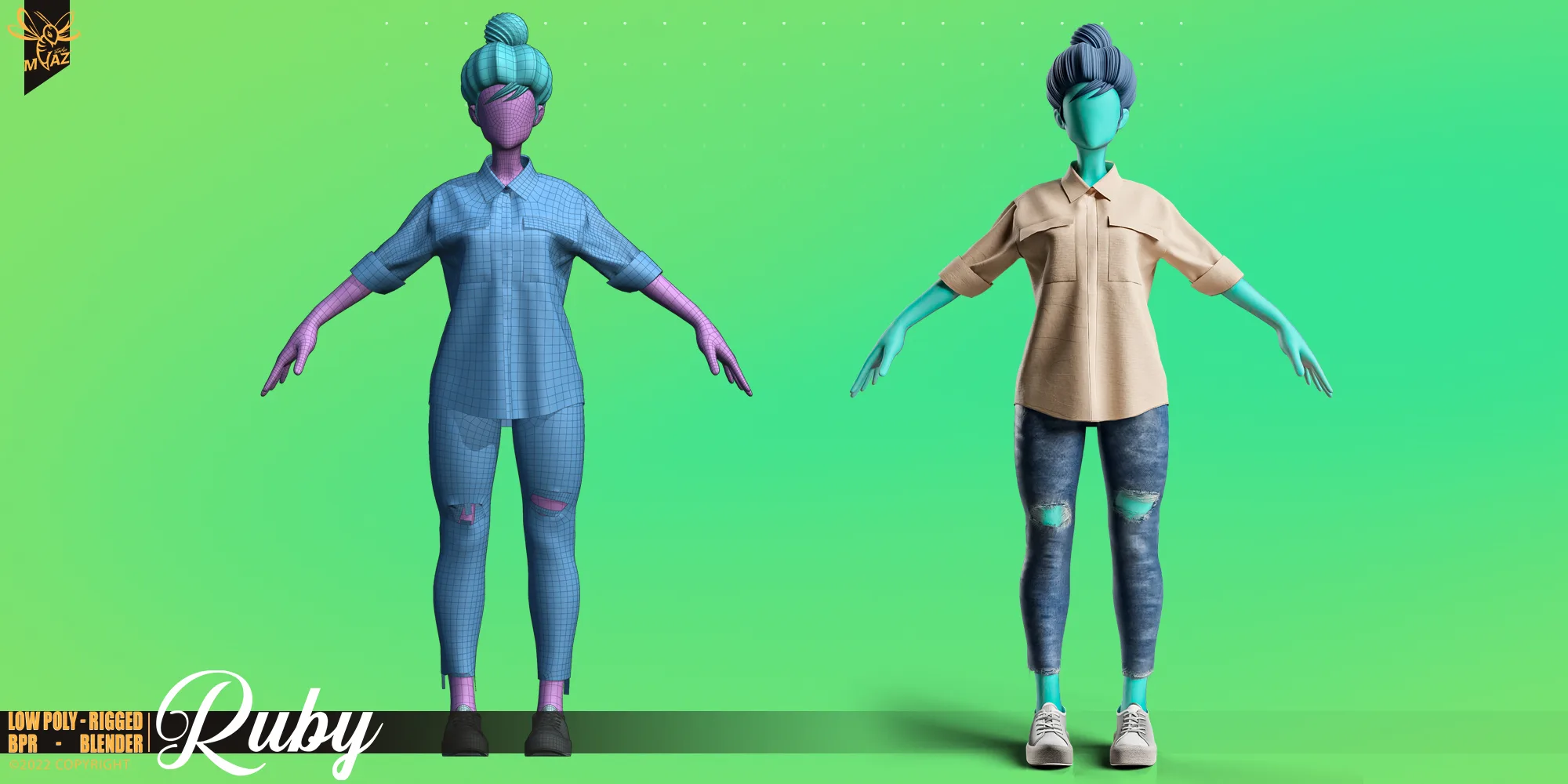 Stylized motion design female character Low-poly