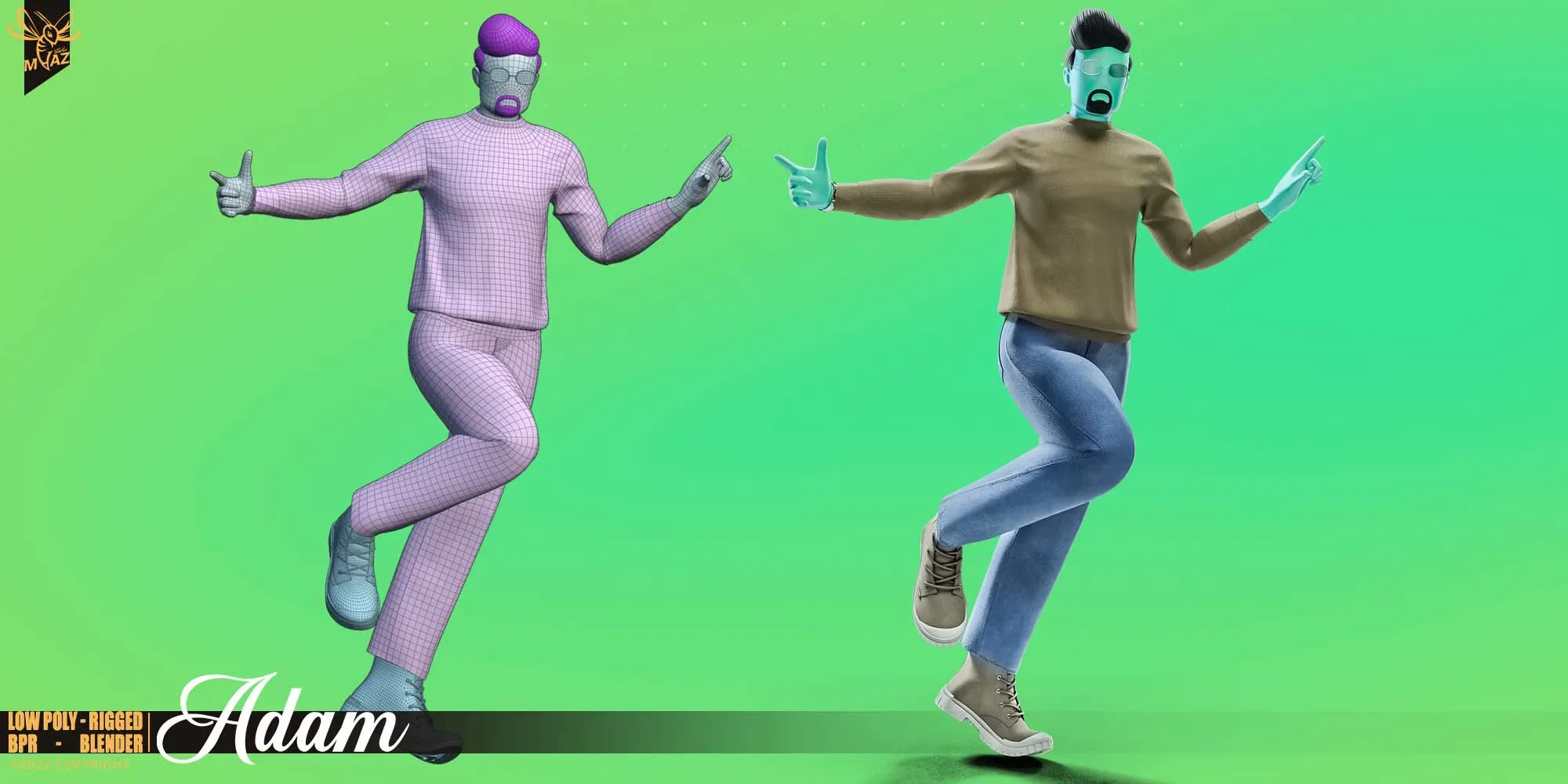 Stylized motion design male character Low-poly
