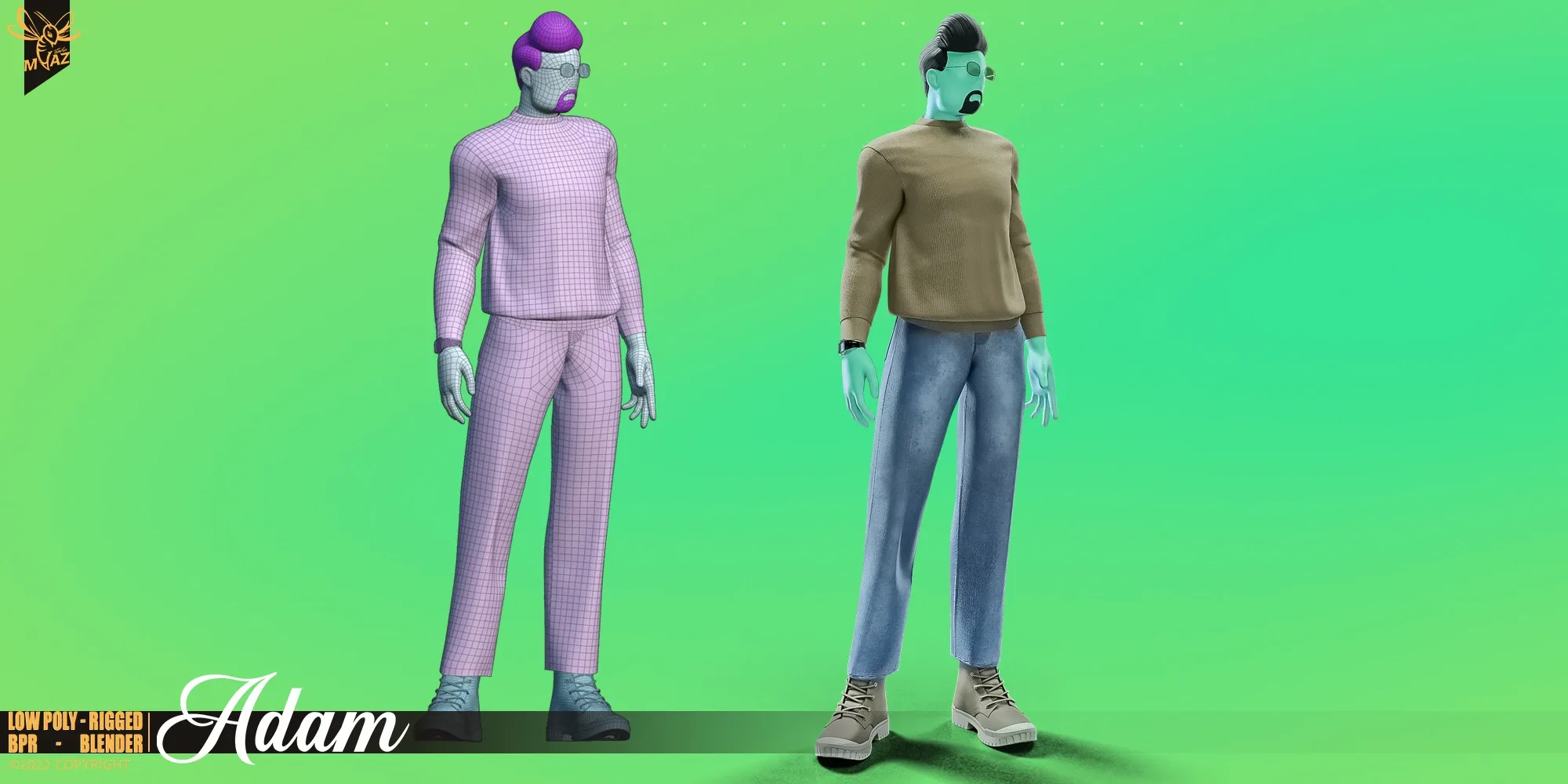 Stylized motion design male character Low-poly