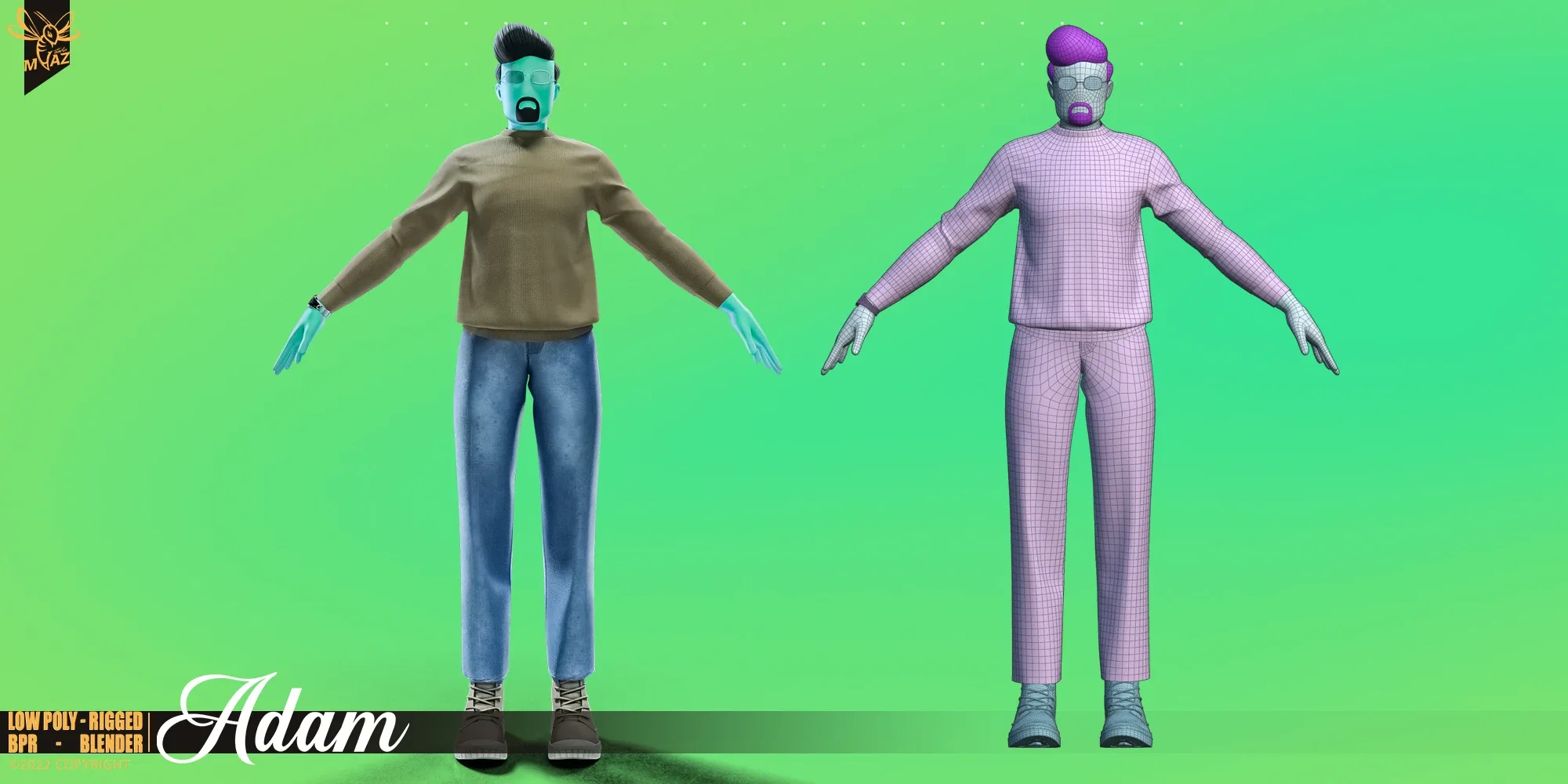 Stylized motion design male character Low-poly