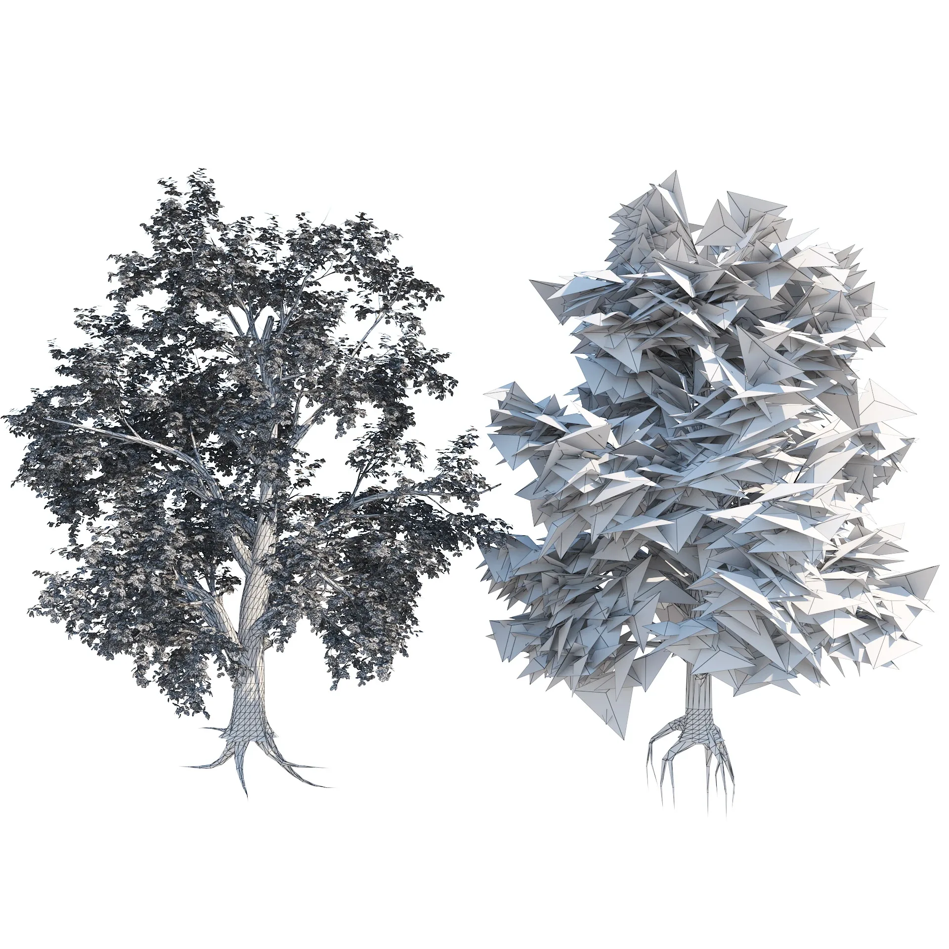 High and Low Poly Broadleaf Trees