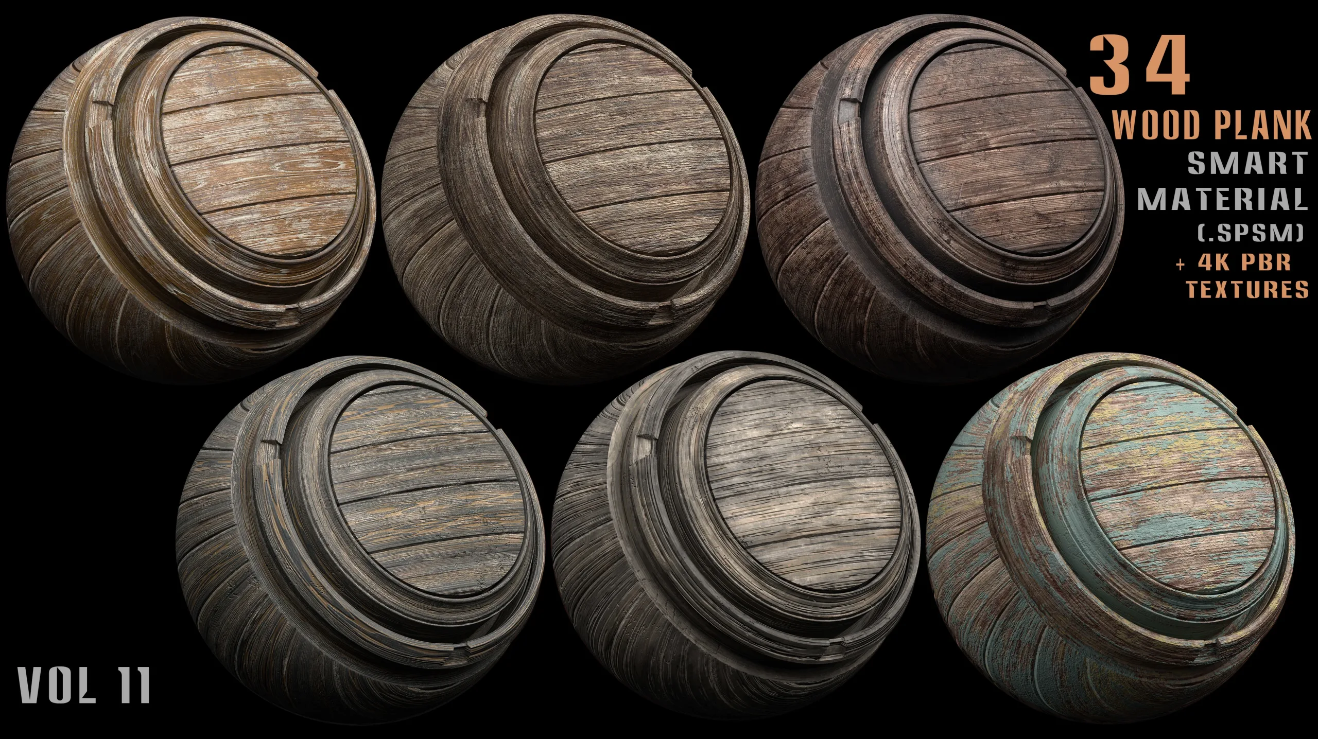 34 Wood plank smart material + 4k PBR textures - Vol 11