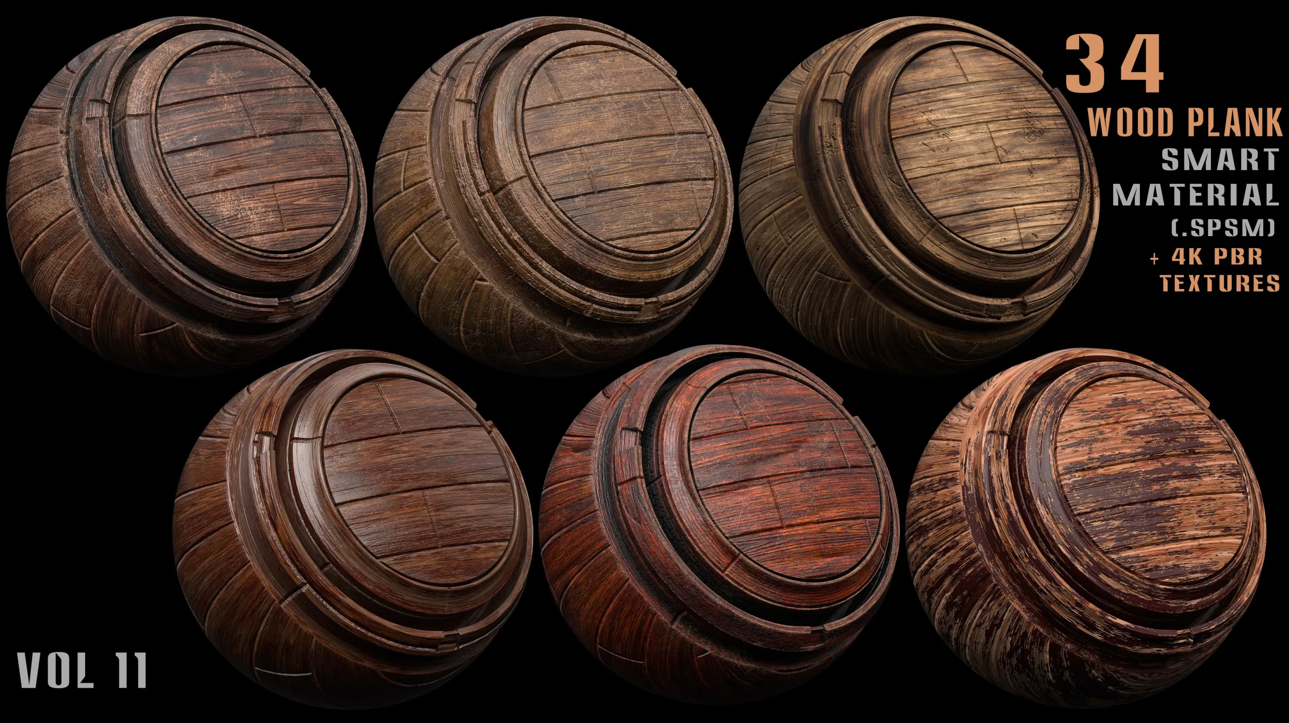 34 Wood plank smart material + 4k PBR textures - Vol 11