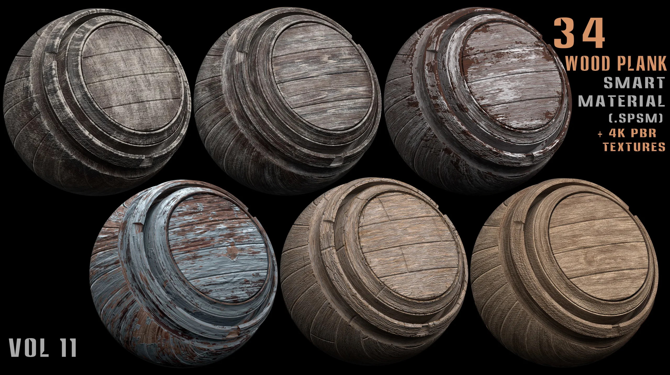 34 Wood plank smart material + 4k PBR textures - Vol 11