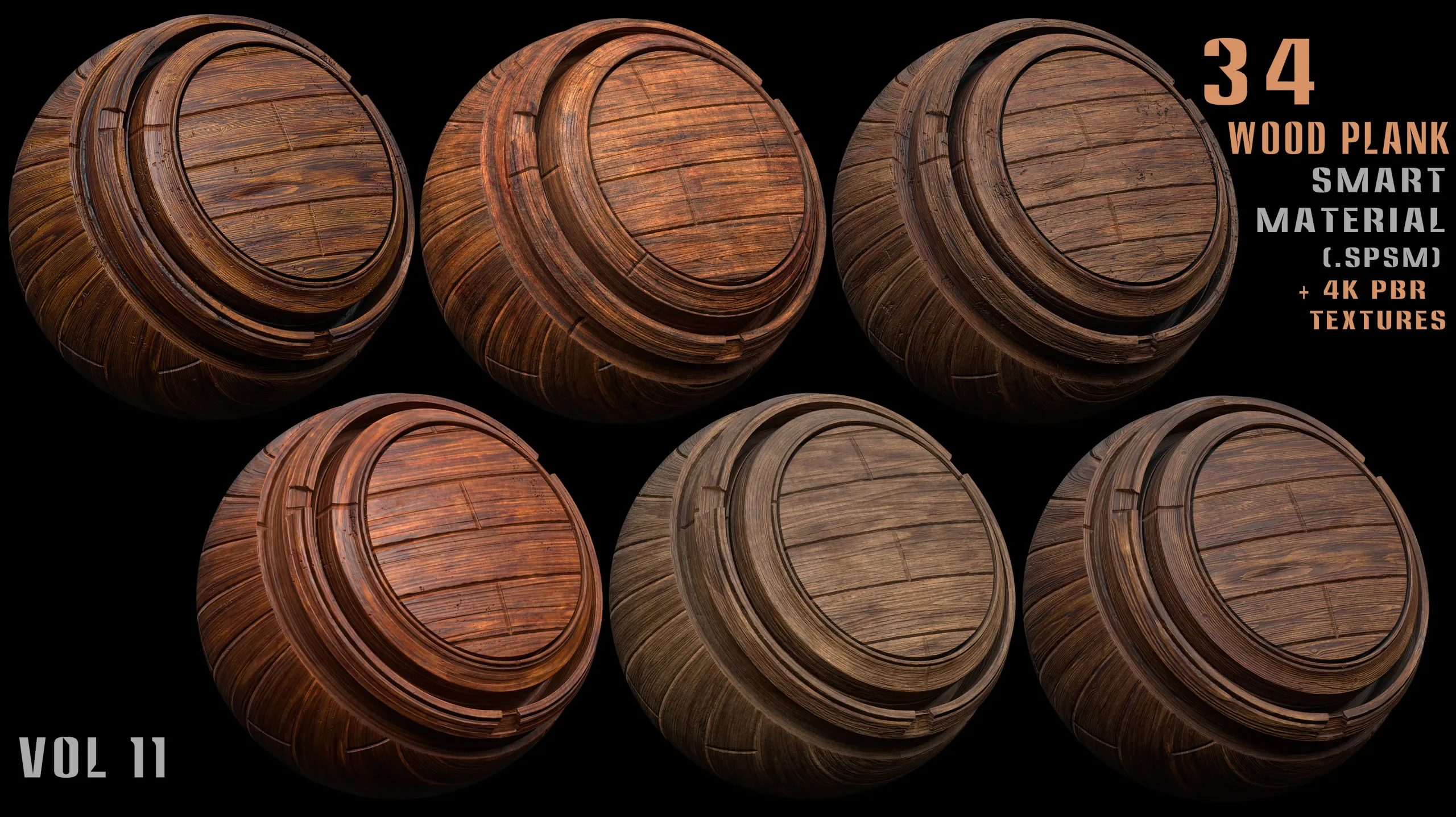 34 Wood plank smart material + 4k PBR textures - Vol 11