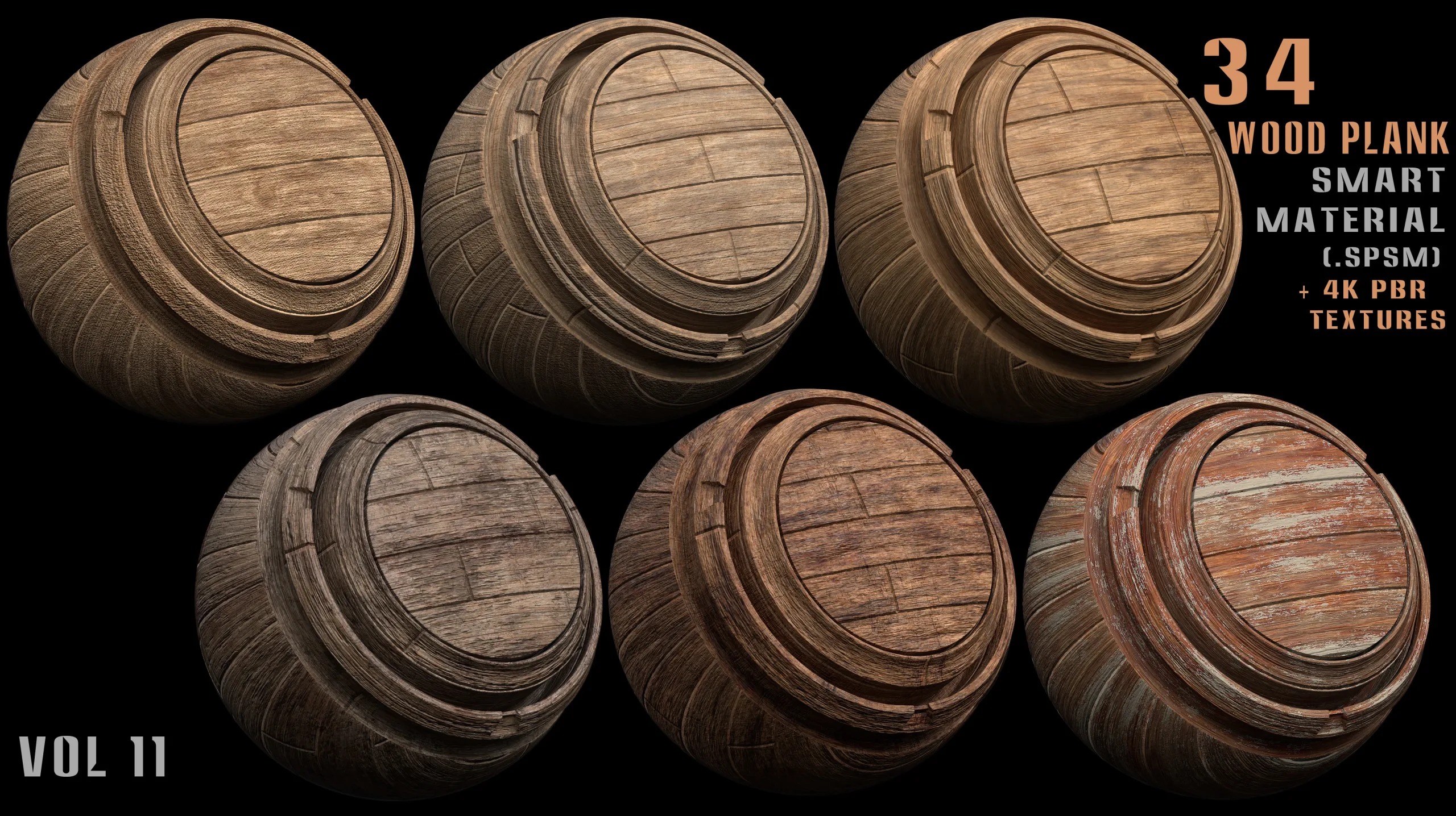 34 Wood plank smart material + 4k PBR textures - Vol 11