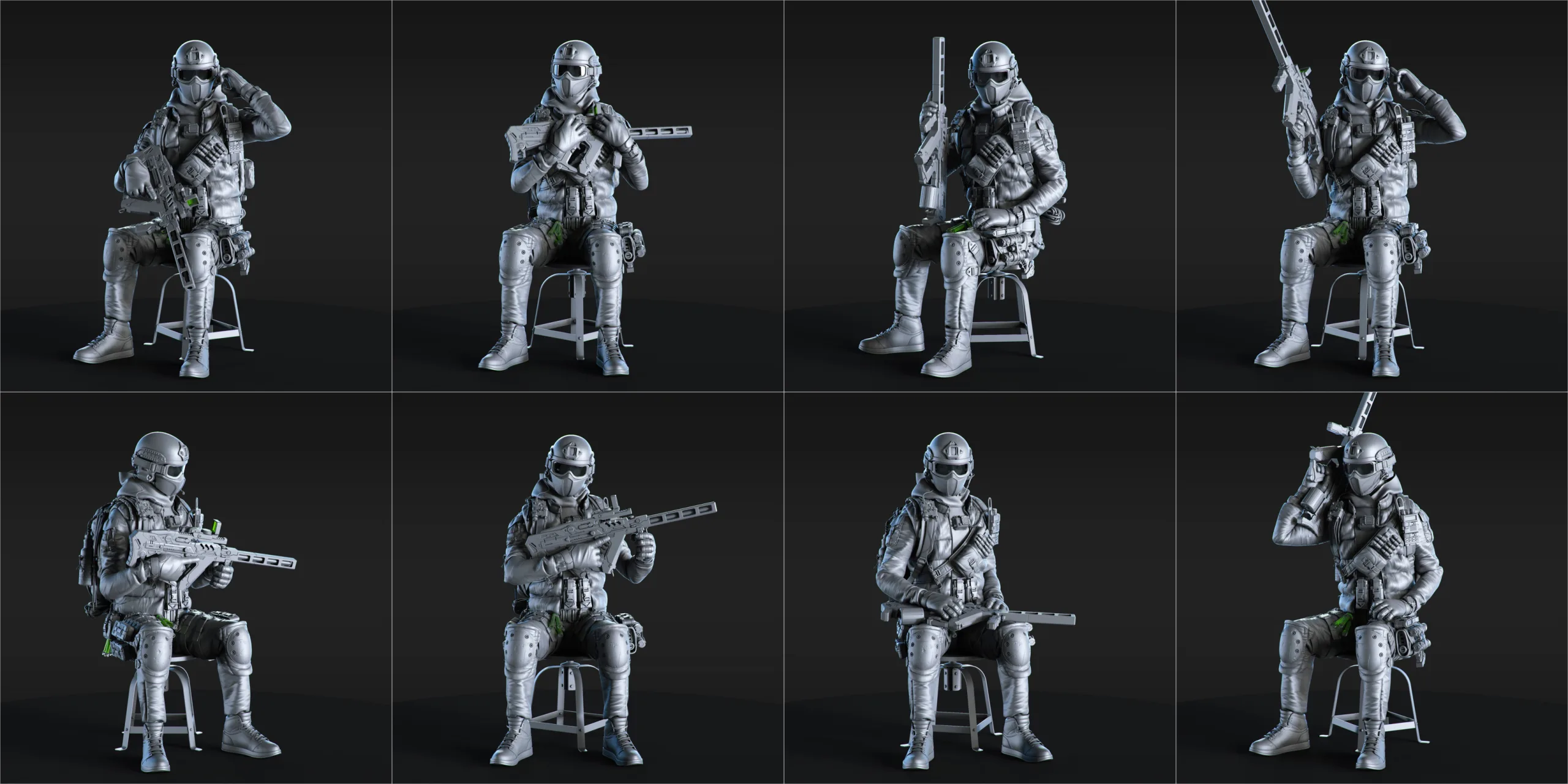 50 HQ Poses 3D models of soldiers