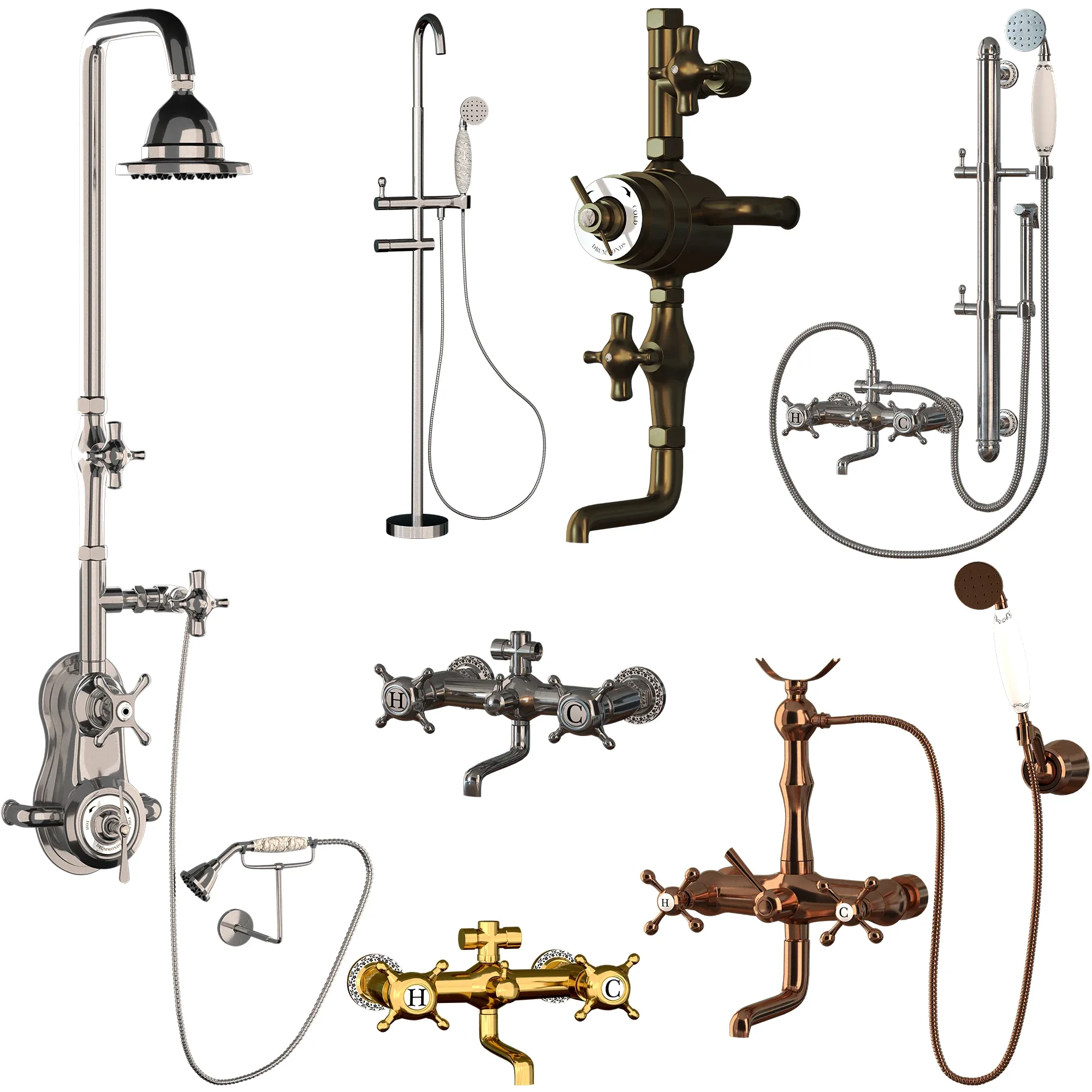 collection of types faucets and showers