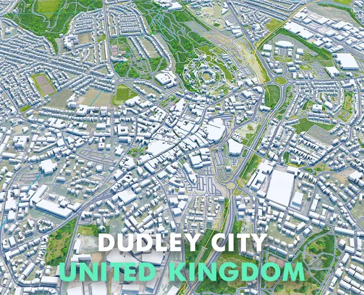Dudley City United Kingdom 3d model 30km