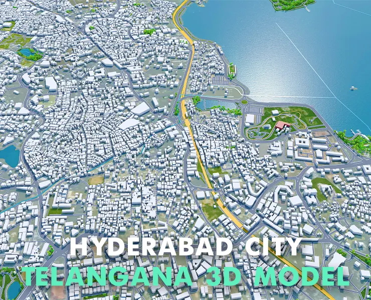 Hyderabad City India 3D Model 50KM FlippedNormals