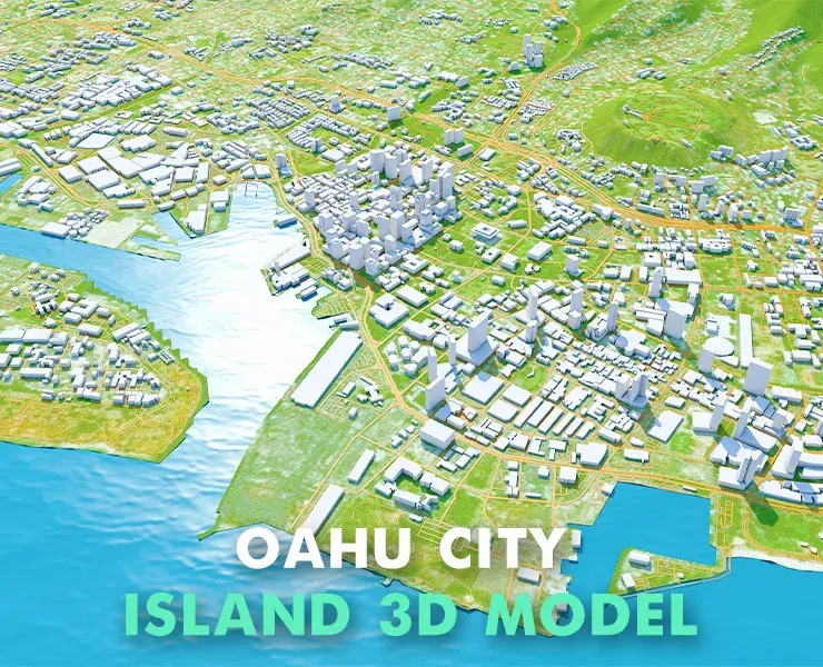 Oahu City Island Terrain 3d model 90km