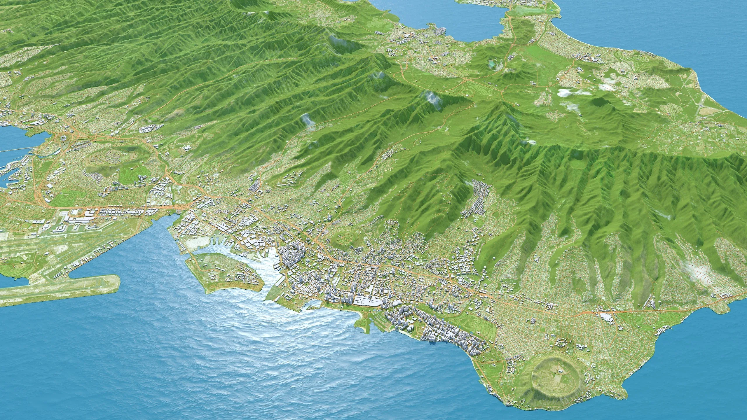 Oahu City Island Terrain 3d model 90km