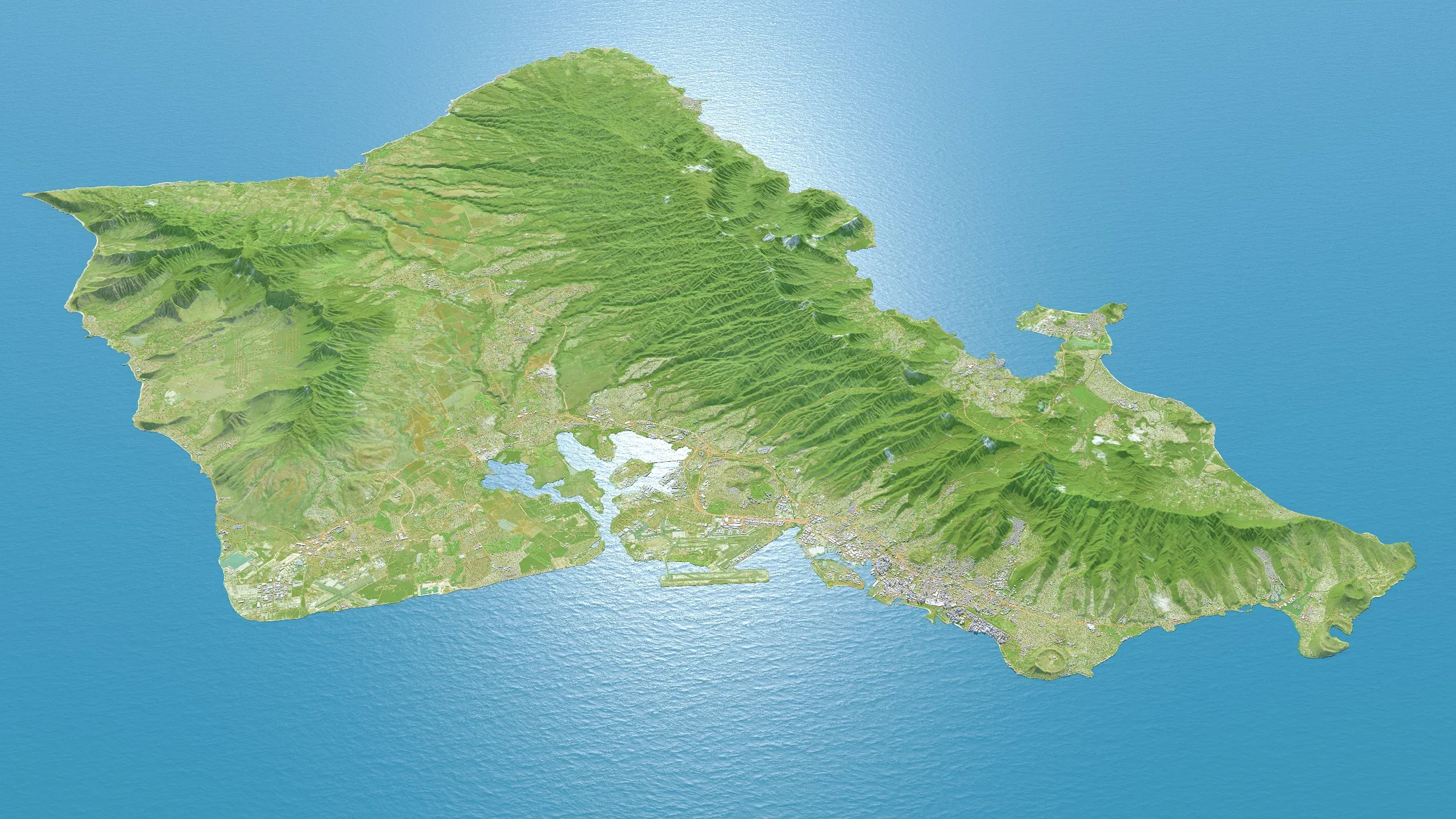 Oahu City Island Terrain 3d model 90km